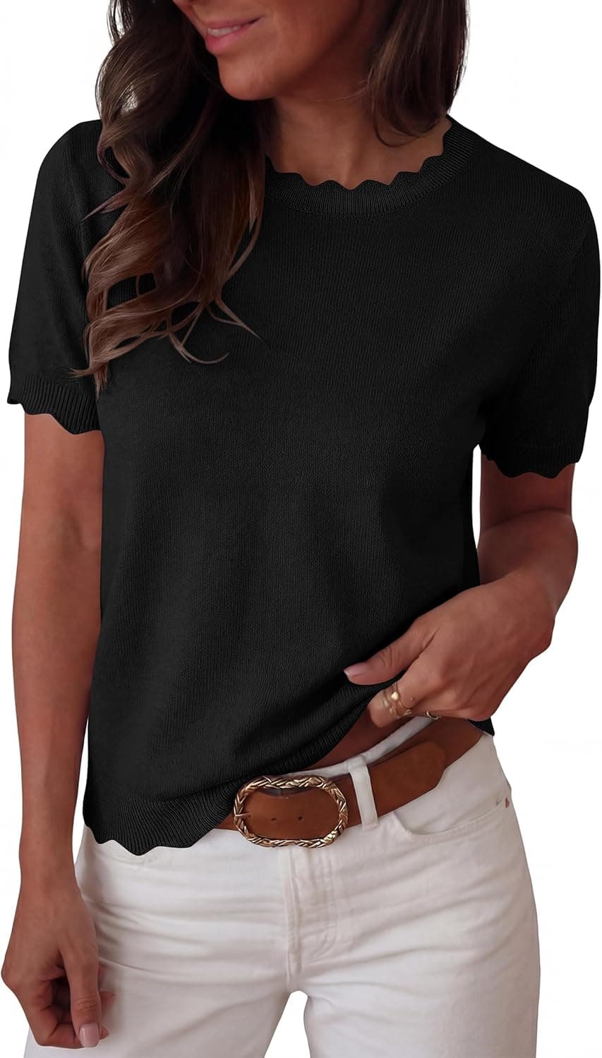 ANRABESS Womens Short Sleeve Sweater Summer Sweaters Top Dressy Scalloped Loose Business Casual Vacation Outfits 2026
