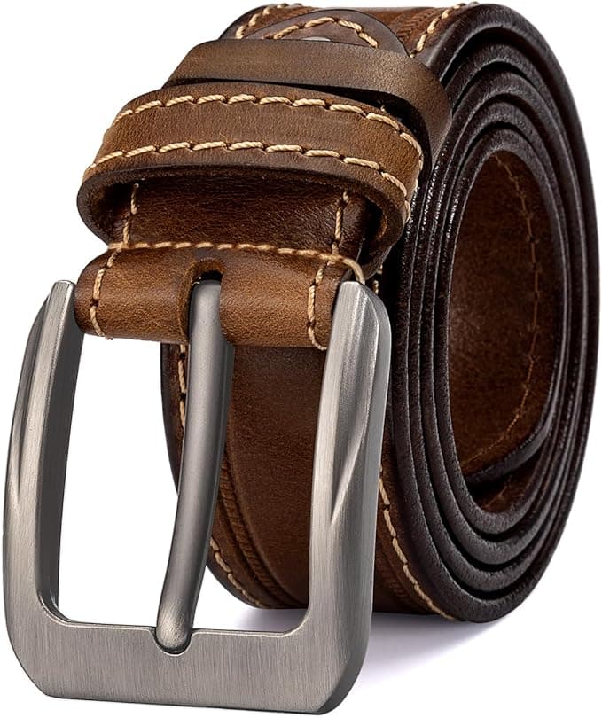 Mens Belts Full Grain Leather Real Italian Material Western Cowboy Belt 1.5 Wide Casual Jean Belt Gift Box Packaging - image 1