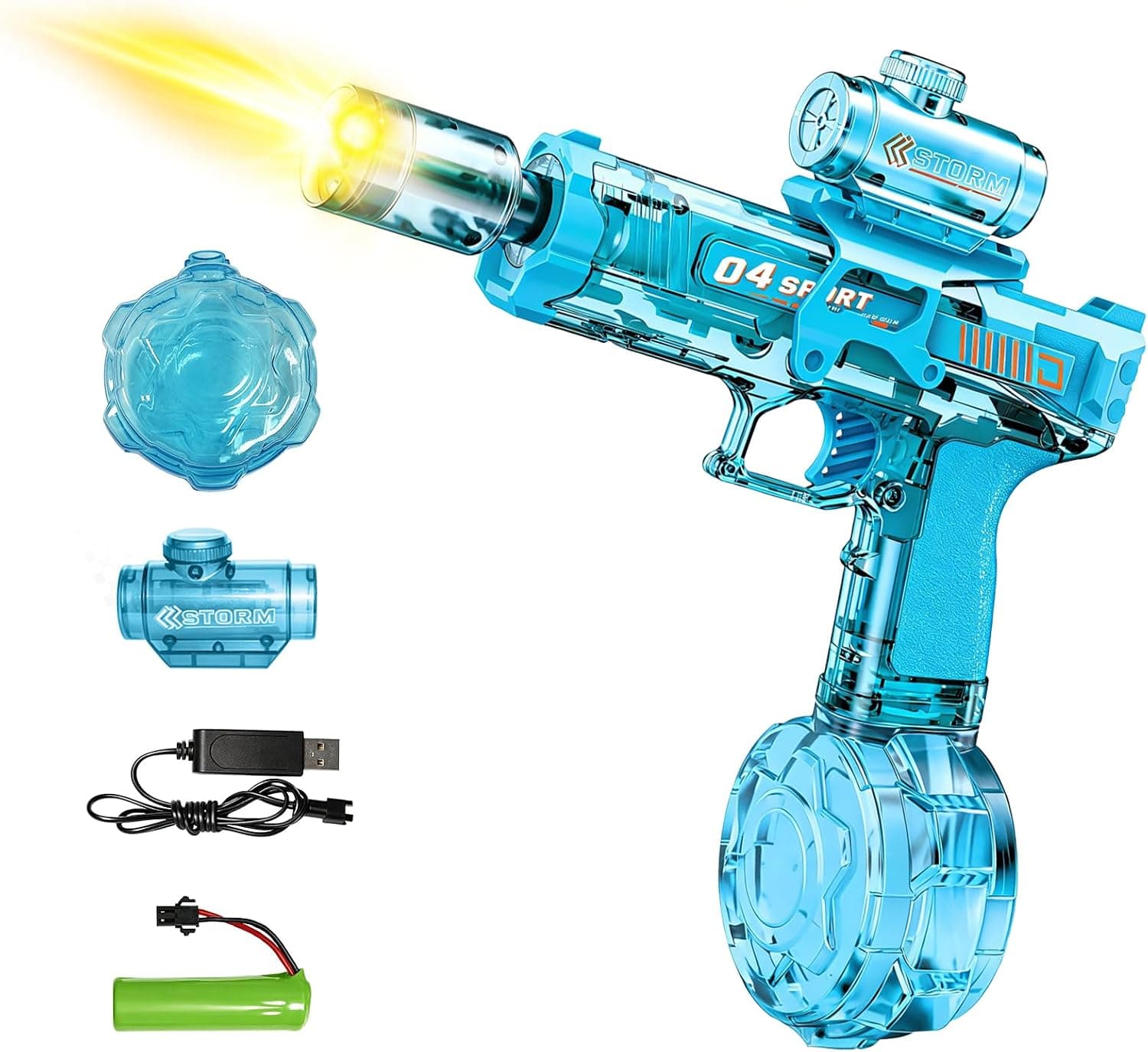 Electric Water Gun, Automatic Squirt Gun with LED Lights & Spray Sound, Rechargeable Leak-Proof Long Range Water Blaster, Summer Pool Beach Toy for Kids Adults, Transparent Blue - image 1
