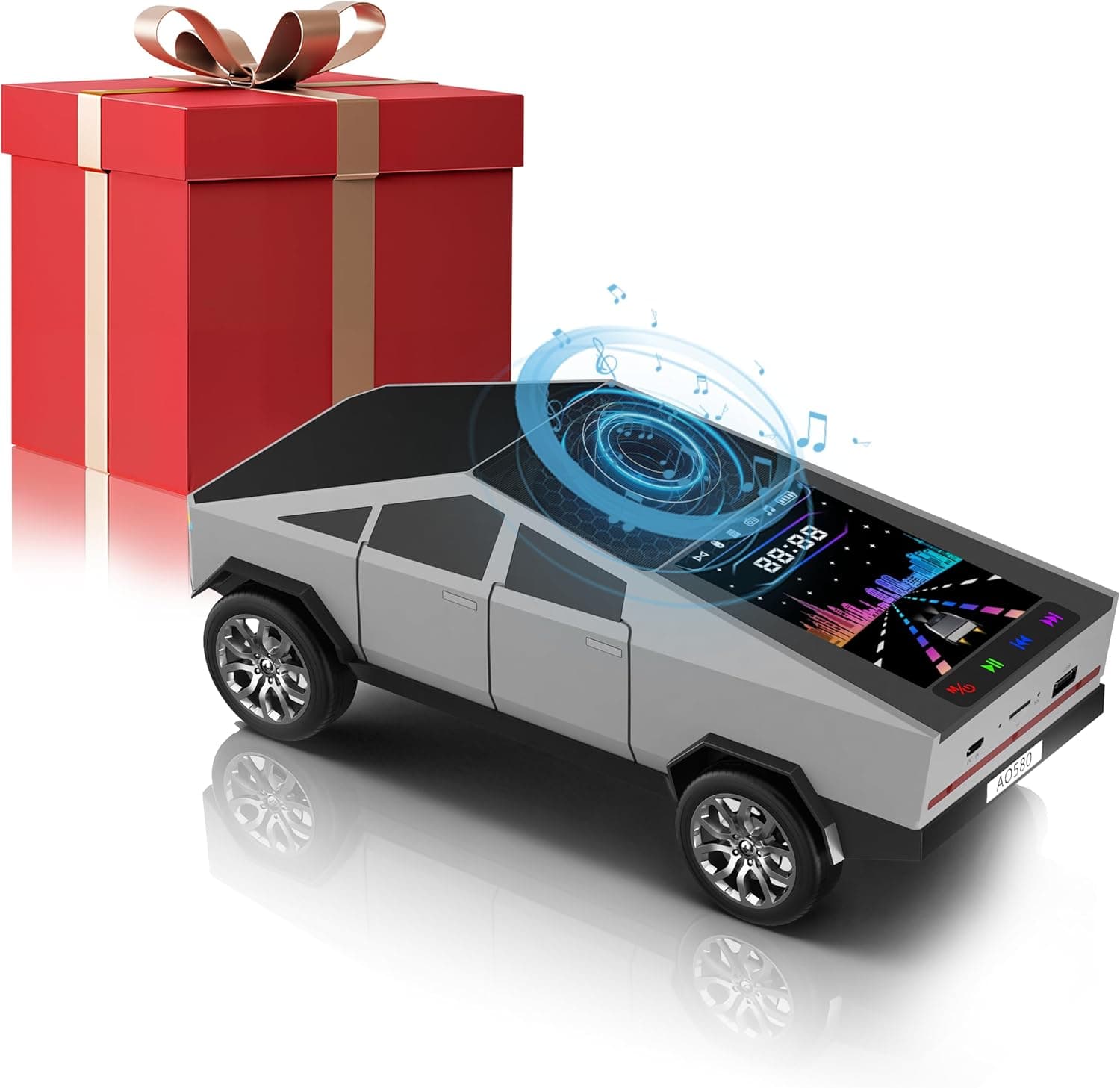 Cybertruck Bluetooth Speaker for Car, Mini Wireless Speaker with LED Lights, FM Radio, USB/TF Card, TWS Stereo, Desk Gaming Outdoor Use, Gift for Car Lovers