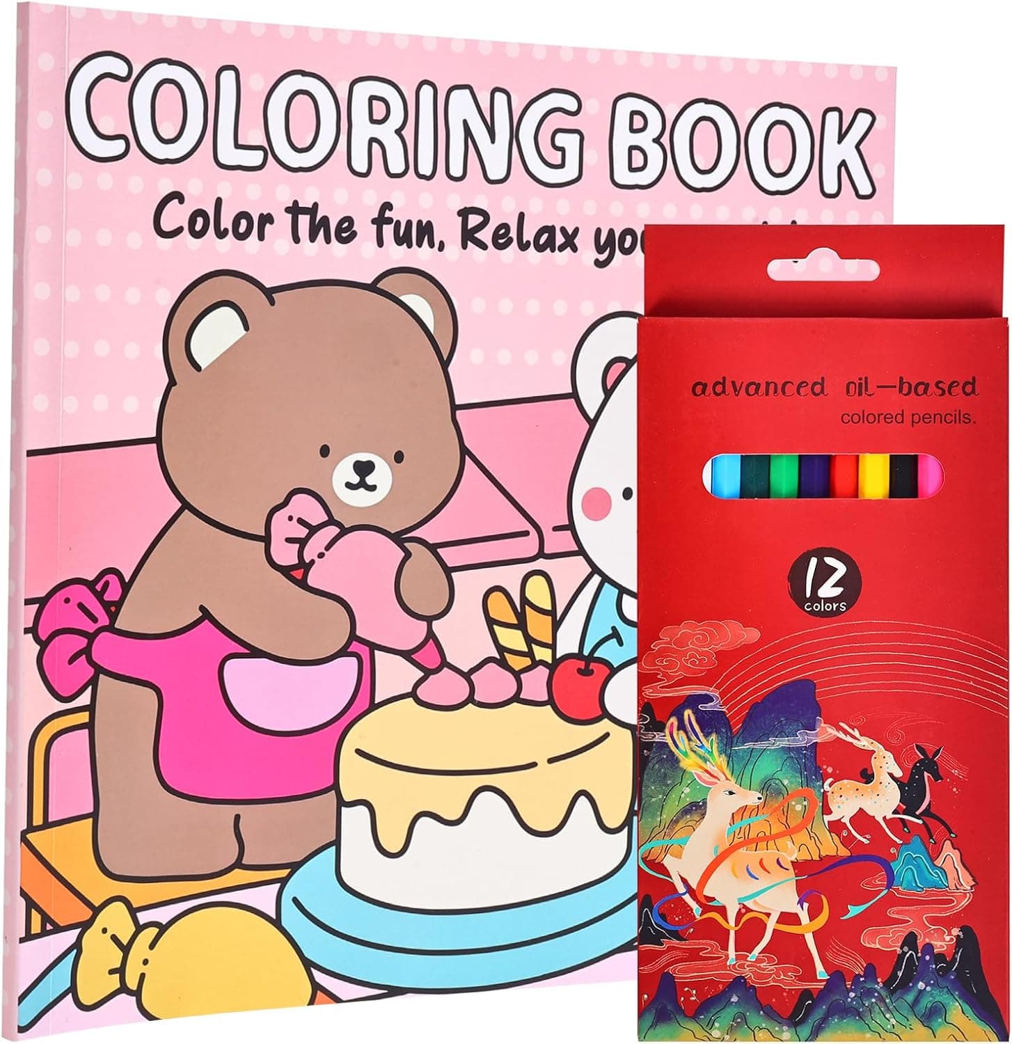 商品图片 Adult Coloring Book with 12 Colored Pencils Set | 40 Pages | Mothers Day Gift Idea | Complete Stress Relief Gift | with Easy and Simple Designs for Relaxation