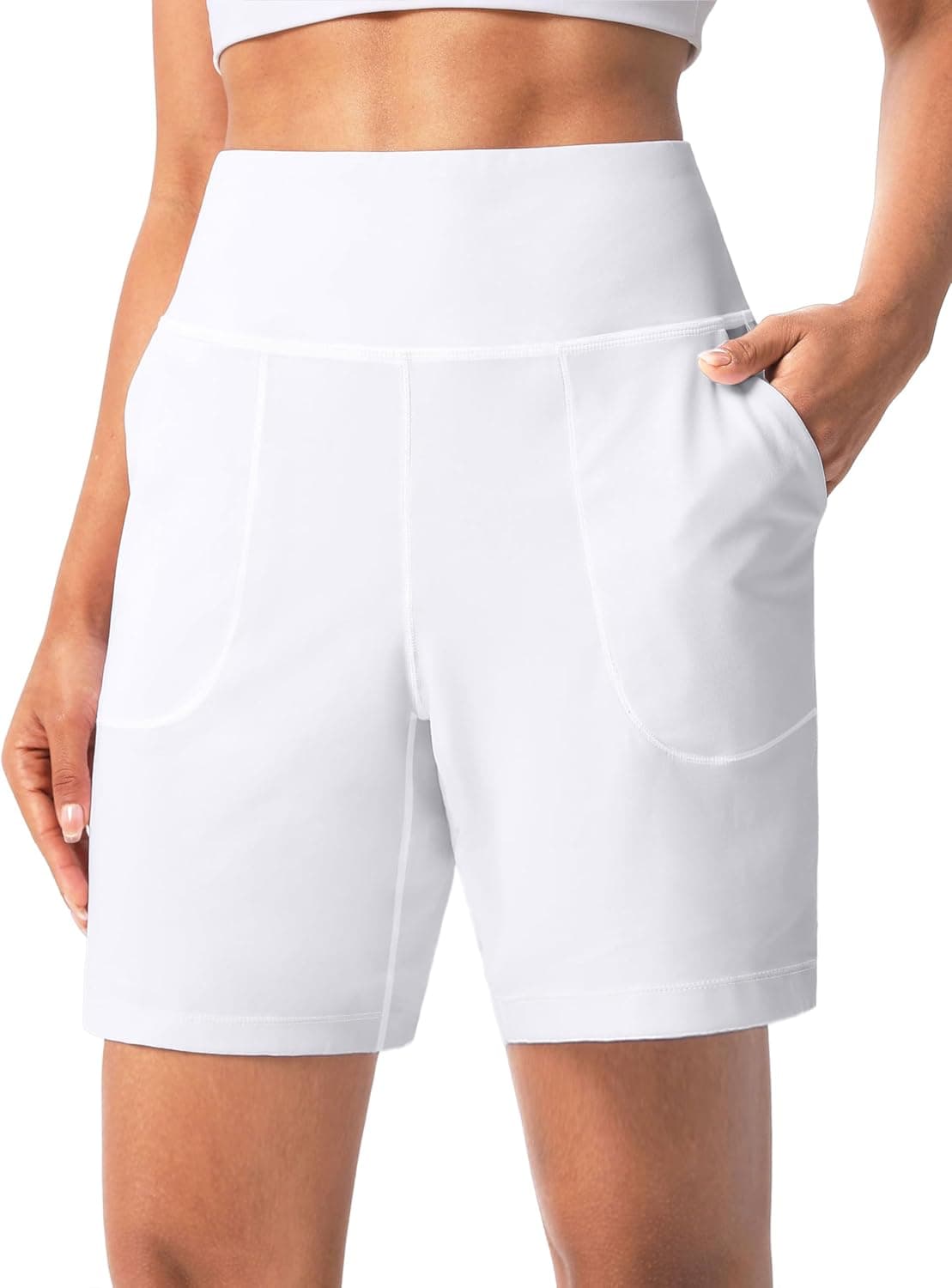 Women's Athletic Shorts with Zipper Pocket 6"/9" High Waisted Bermuda Shorts for Women Workout Walking Running