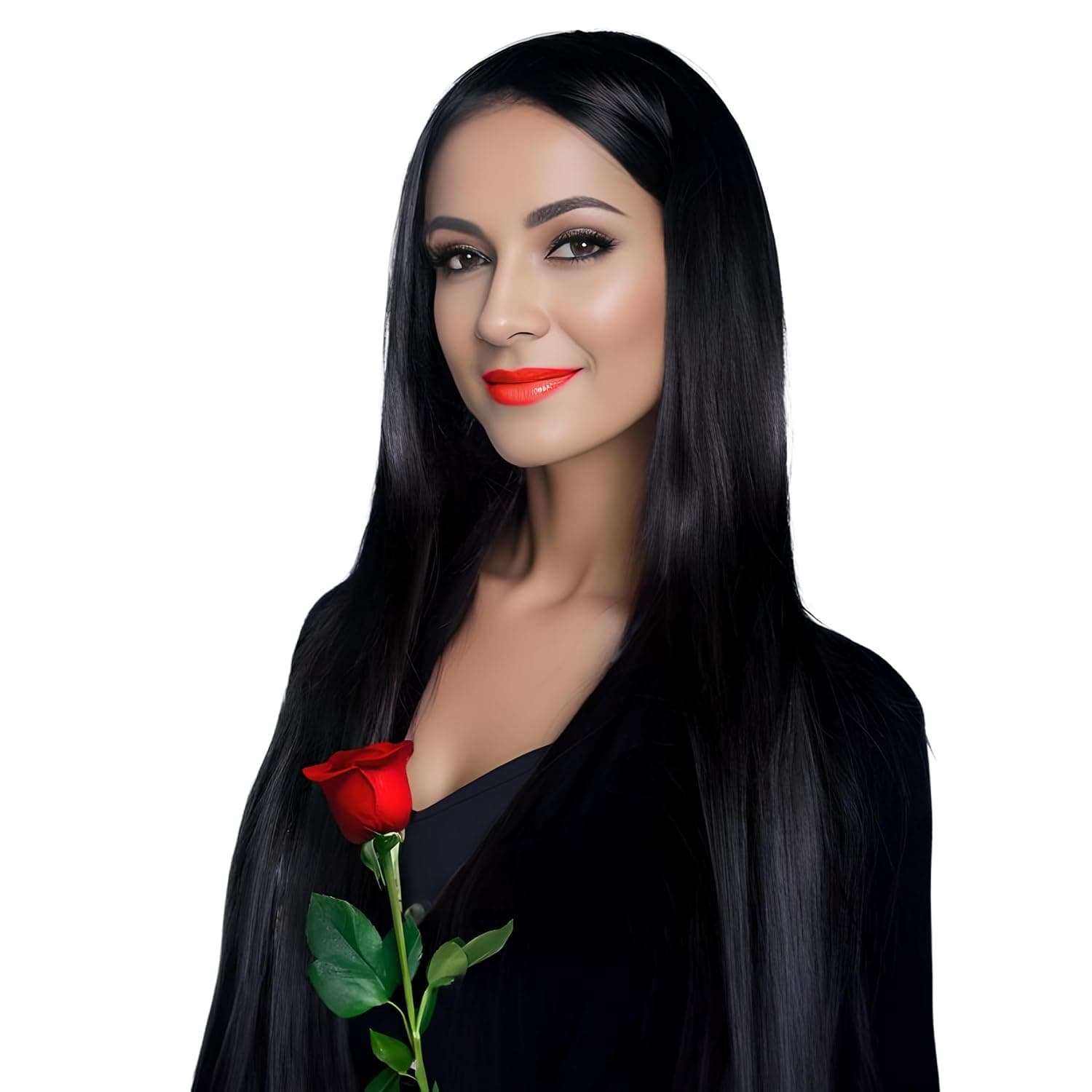 Miss U Hair Gothic Long Straight Black Center Part Costume Wig for Women