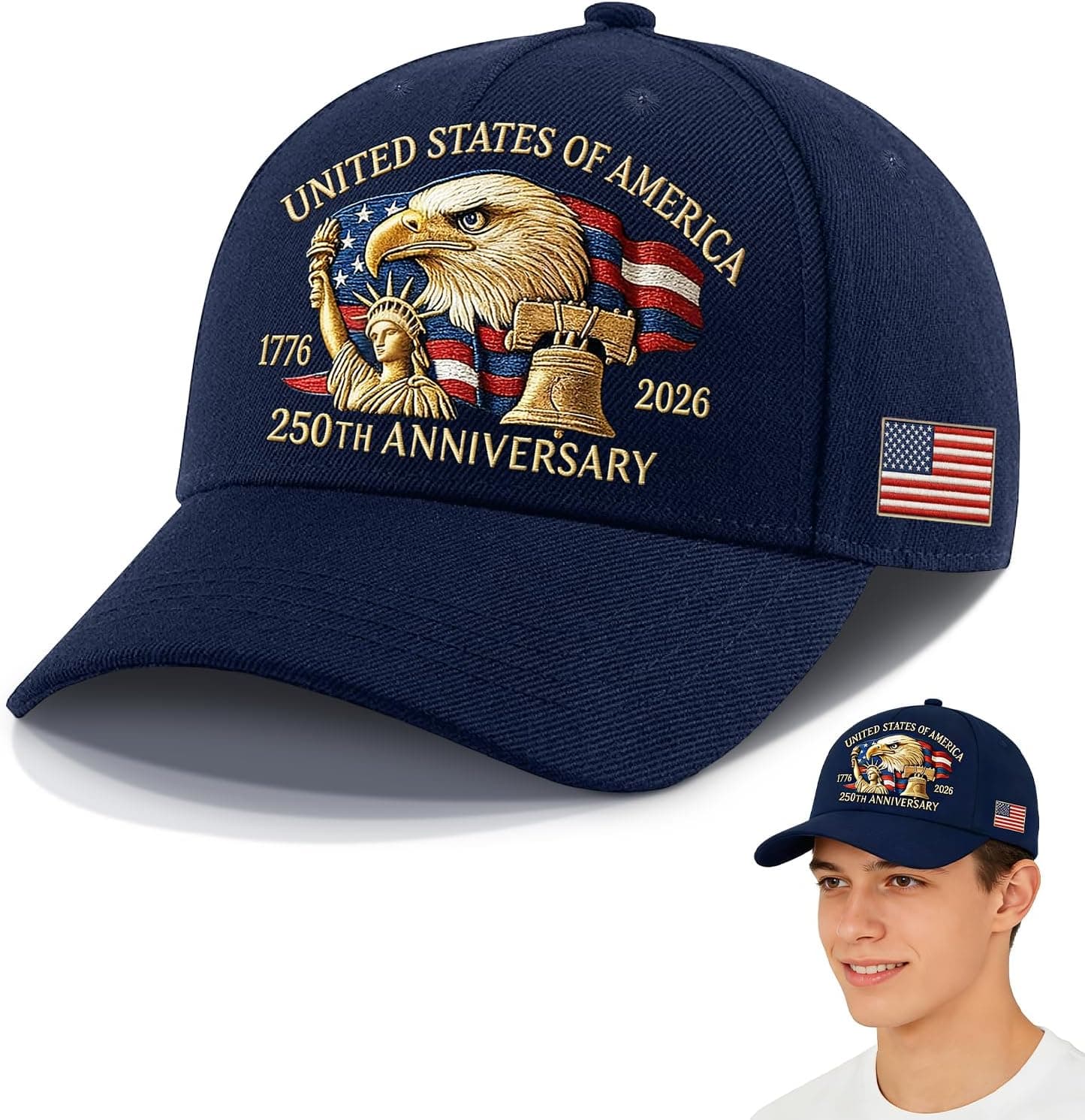 250 Anniversary USA Hat,United States 250th Anniversary Eagles Printing Hat,Adjustable Baseball Cap for Men & Veteran