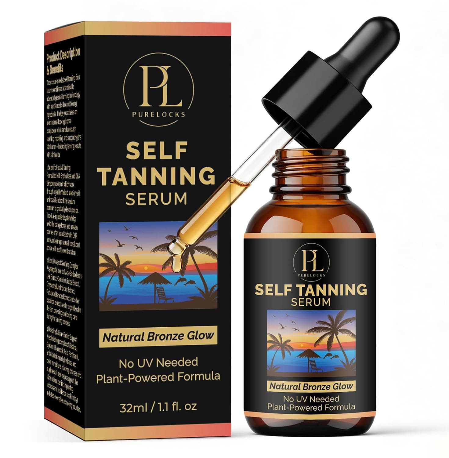 Self Tanning Drops for Face and Body, Customizable Bronzing Drops to Add to Moisturizer or Lotion, Hydrating Sunless Fake Tan with Hyaluronic Acid and Aloe. 1.10 Fl Oz