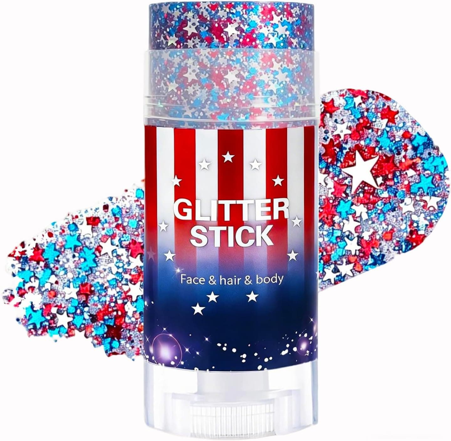 4th of July Glitter Stick, Patriotic Face Body Glitter Stick with Star, Red White and Blue Glitter Stick, Waterproof Hair Glitter for Kids, Sparkling Makeup for 250th Anniversary of Independence Day - image 1