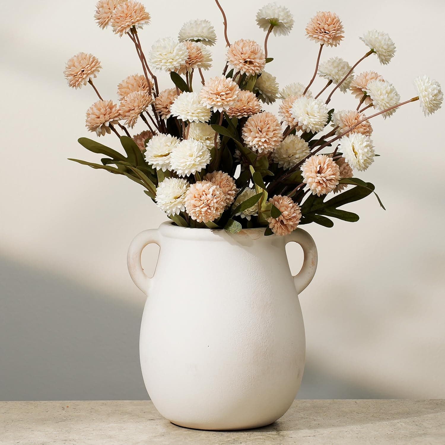 7.9 InchTall Vintage Ceramic Flower Vase with Handles,Rustic Farmhouse Vase for Home Decor,Distressed Decorative Terracotta Vase for Table Centerpiece Entryway Living Room Bedroom (002-rustic)