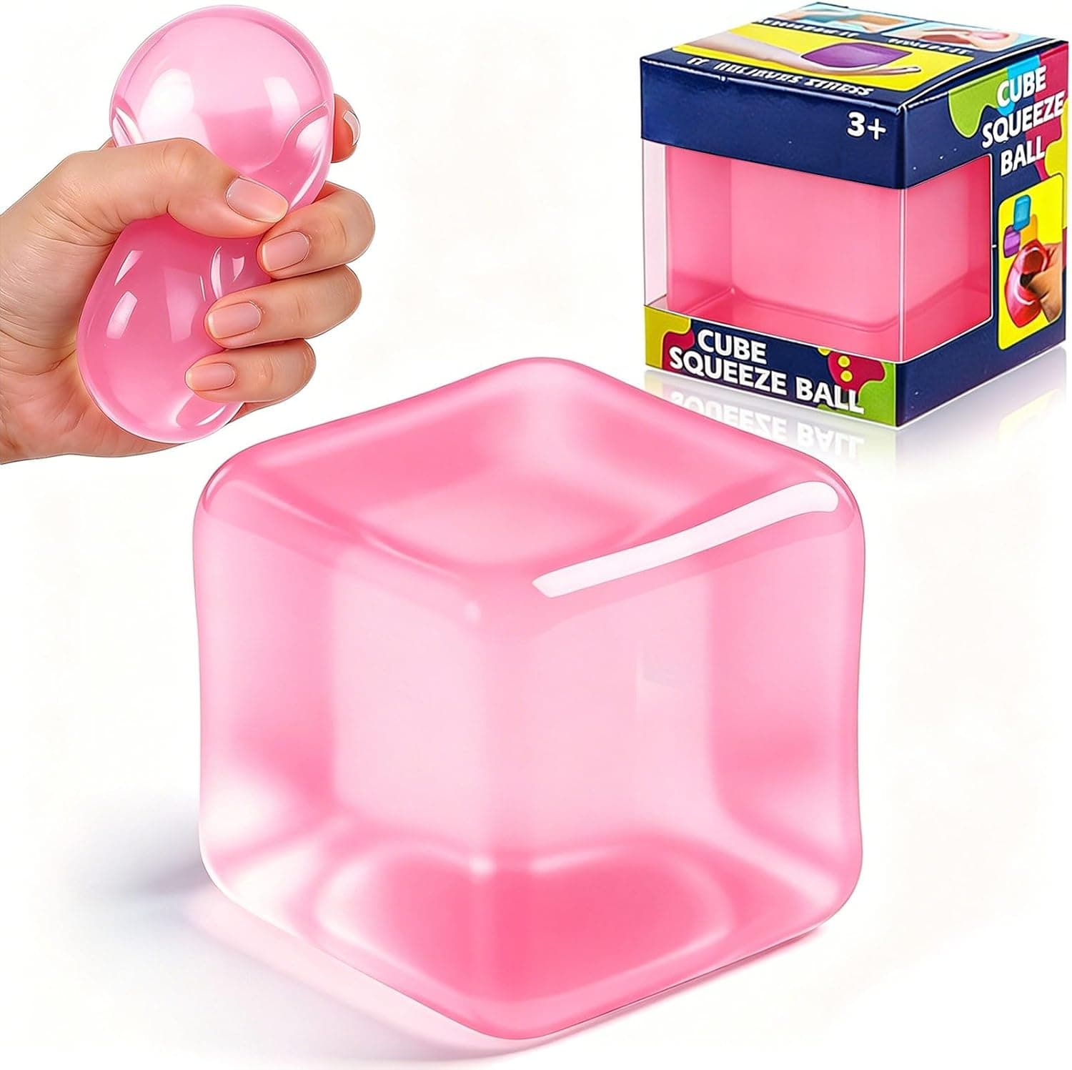 Ice Cube Squishy Fidget Toy：Square Maltose Stress Ball for Anxiety Relief, Soft Squeeze Sensory Toy for Men Women Adults Office Desk, Clear Water Cube Hand Exercise Toy, Fun Birthday Gift Party Favors
