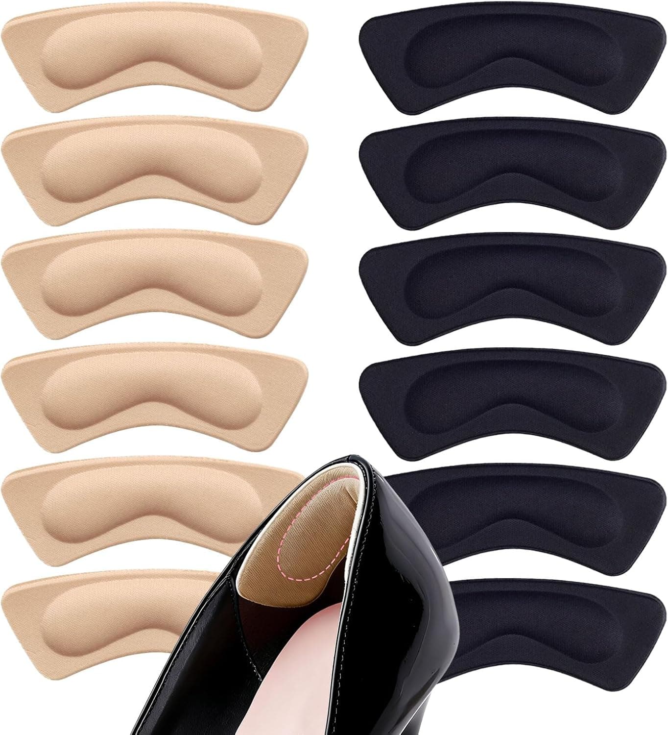 6 Pairs Heel Grips for Womens Shoes Mens Heel Pads for Loose Heel Cushion Pads Suitable Liner Slippage Breathable for Anti-Slip Fillers Heel Protectors Friction Pain (Beige+Black)