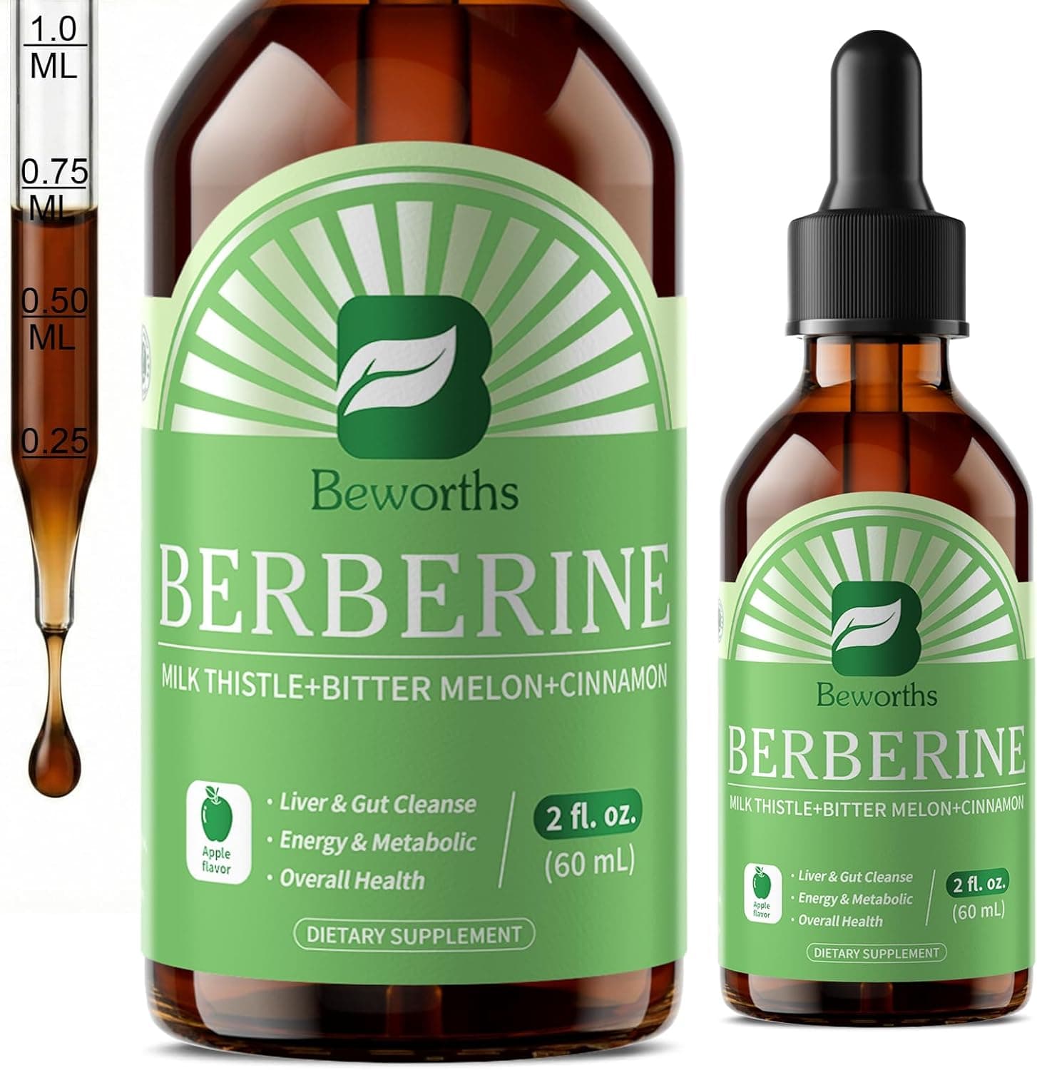 B BEWORTHS Berberine HCL Supplement with Ceylon Cinnamon - Berberine Phytosome Liquid Drops with Turmeric, Ceylon Cinnamon, Bitter Melon, Milk Thistle, Berberine Supplement for Digestion Support