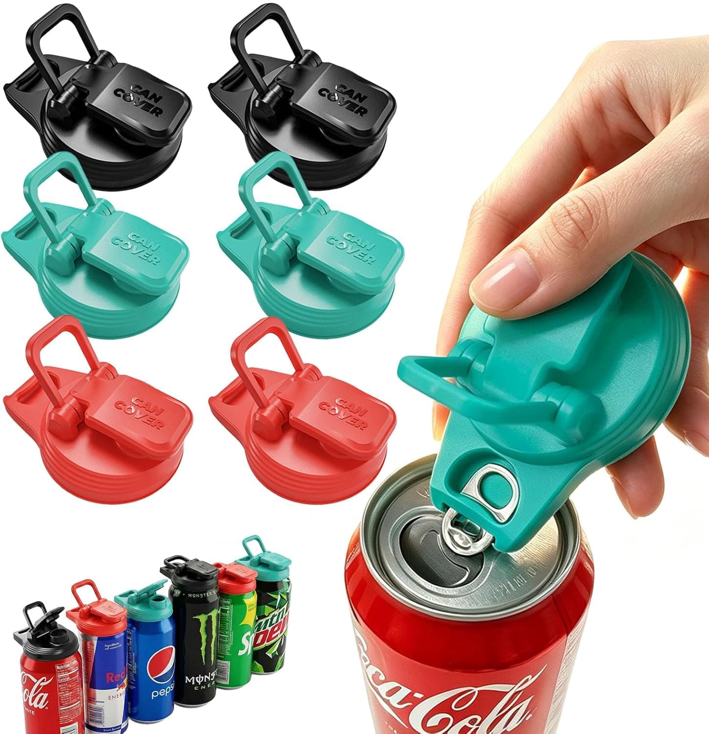 2-in-1 Soda Can Lids & Soda Can Openers Reusable BPA-Free Can Covers for Soda, Beer & Energy Drinks, Helps Open and Keep Drinks Fresh & Clean