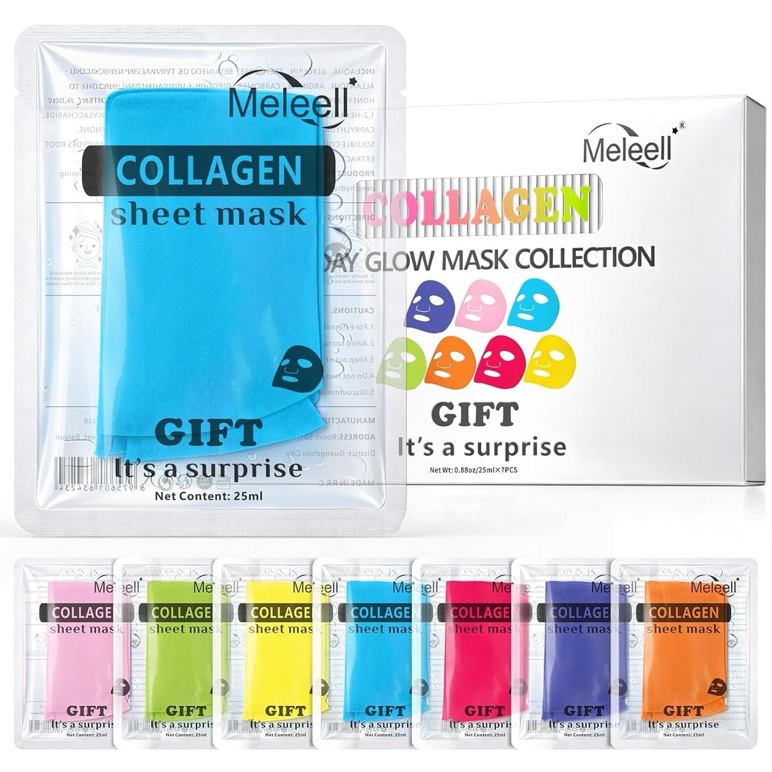 7-Color Collagen Face Masks Skincare Set,Gentle for Sensitive Skin, Deep Hydrating Spa Facial Mask for Dry Skin, Bridesmaid & Birthday Gifts for Women, Teens, Kids-— Self-Care & Party Favors