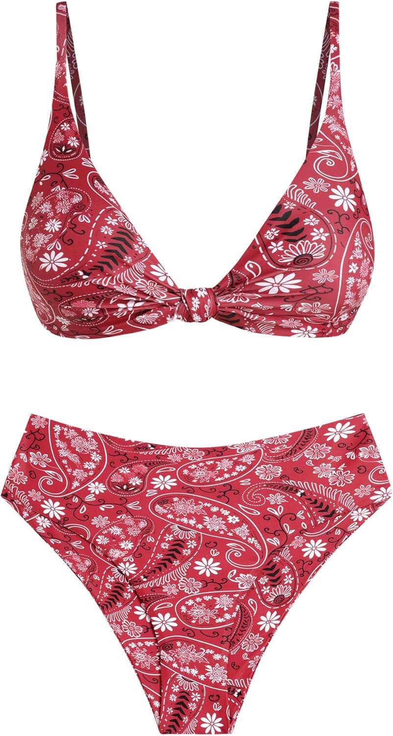 ZAFUL Bikini Set for Women V Neck Knot Front Push Up Bathing Suit High Cut Two Piece Swimsuit Brazilian Cheeky Swimwear - image 1