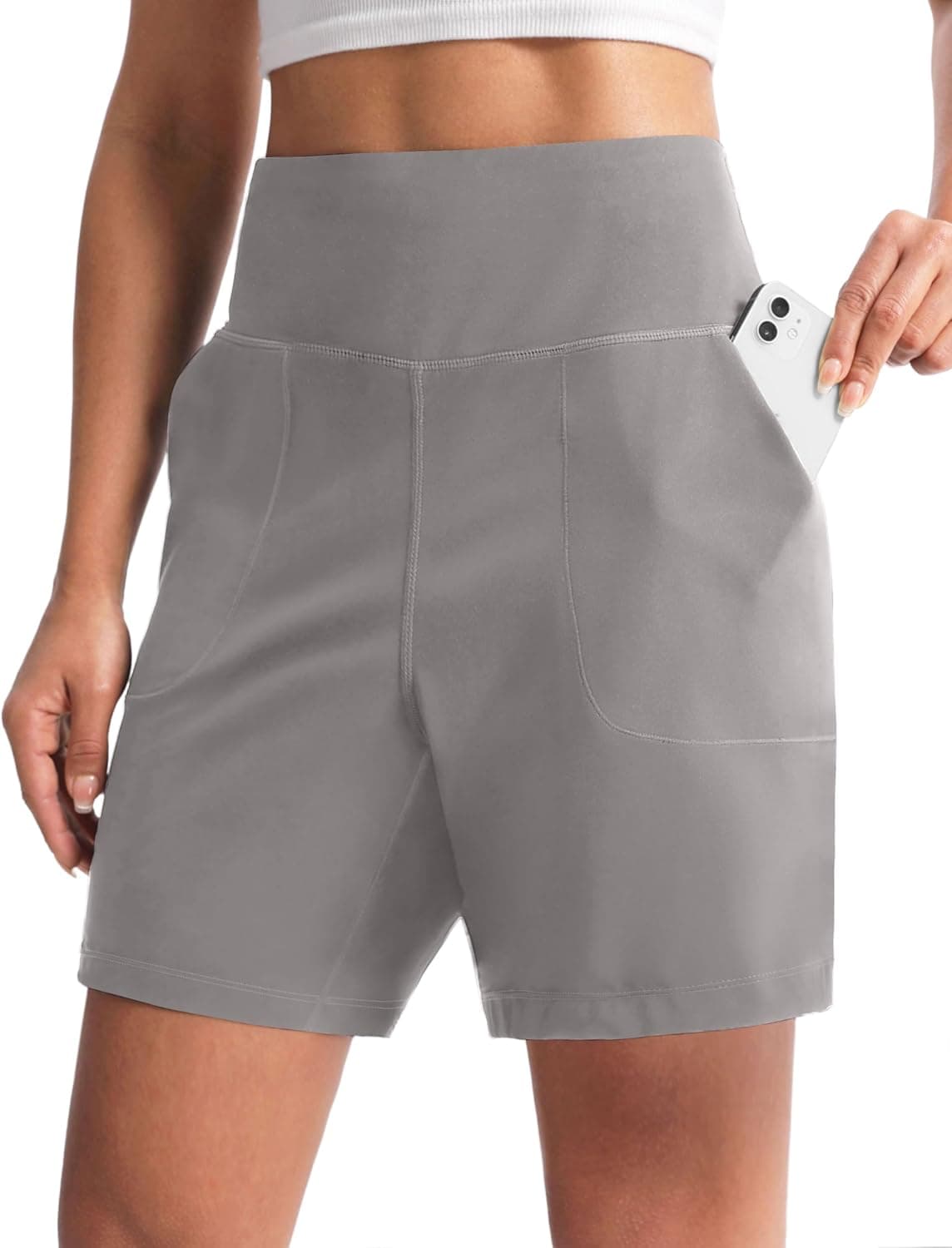 Women's Athletic Shorts with Zipper Pocket 6"/9" High Waisted Bermuda Shorts for Women Workout Walking Running - image 1