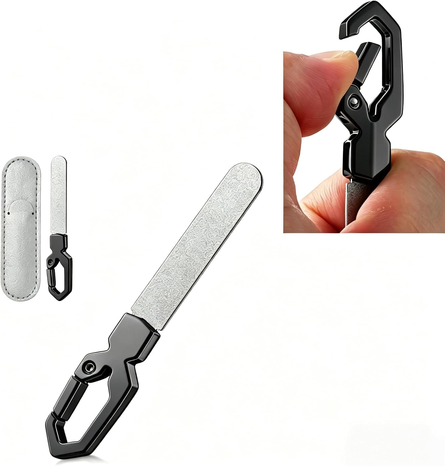 Metal Nail File Keychain Stainless Steel Double-Sided, Fingernail & Toenail Grooming Tool for Men & Women, Durable Portable File with Fine Grit for Home & Travel (Gray)