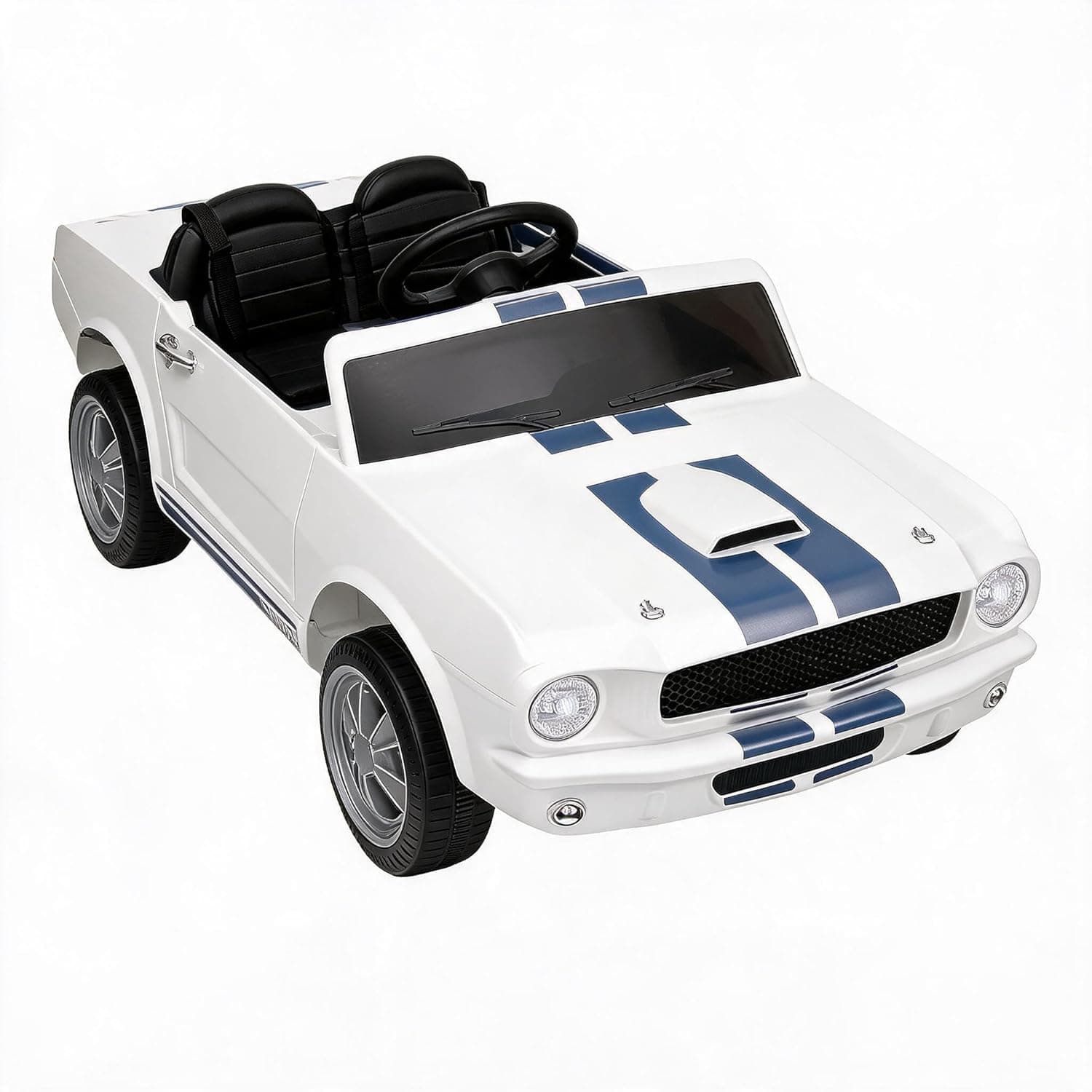 2-Seater Ride on Car Licensed Shelby GT350 – 24V Electric Vehicle with Remote Control for Kids, LED Lights, Music, Safety Belt, Multiple Colors - White