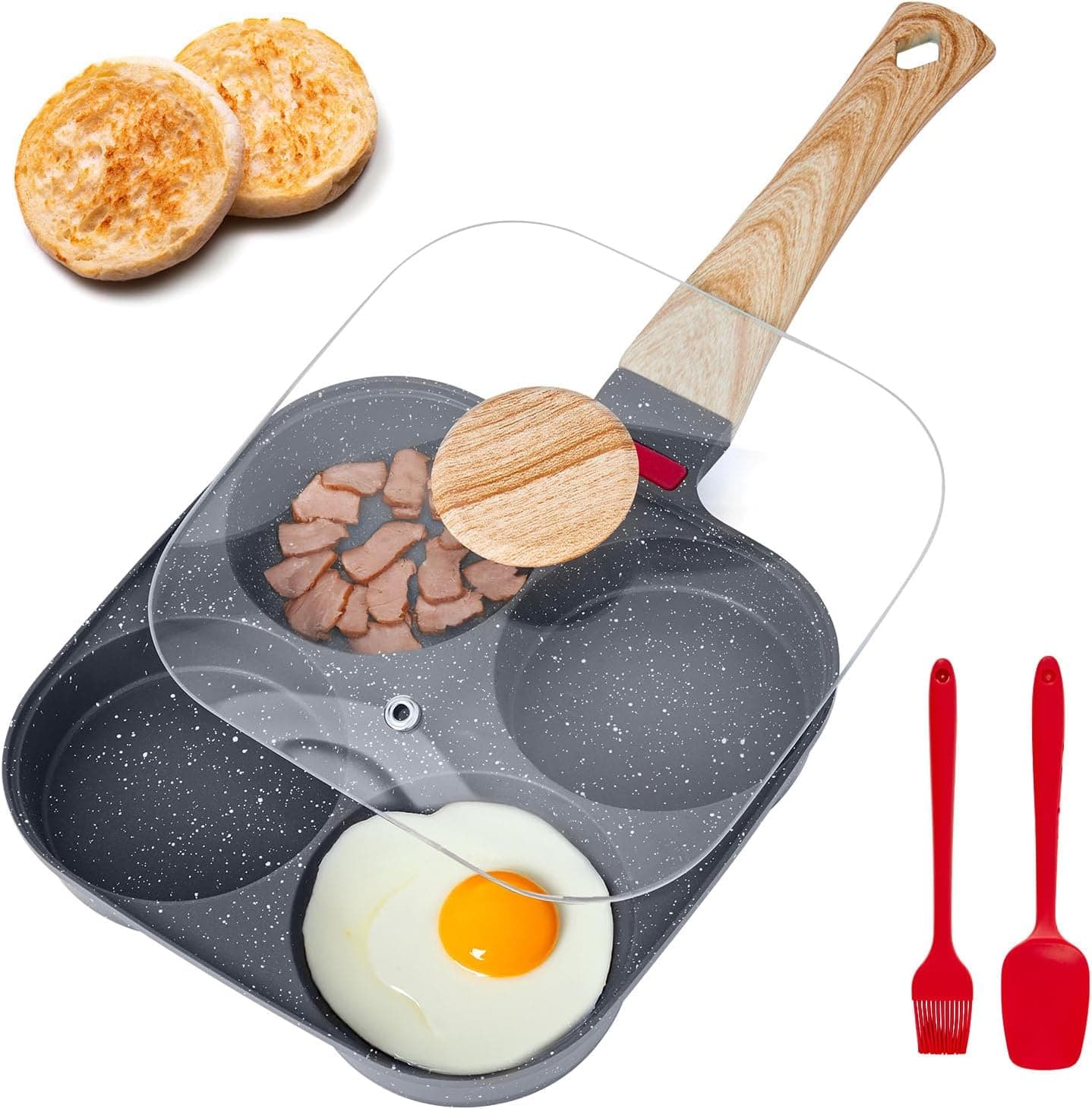 VEVOR Egg Pan, 4-Cup Nonstick Egg Frying Pan, Aluminum Breakfast Omelette Skillet for Pancakes, Hamburgers, Sandwiches, with Lid - image 1