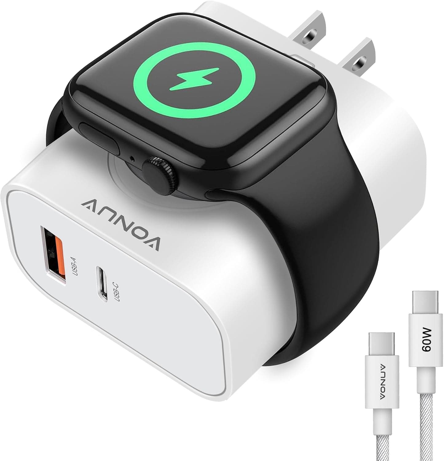 3-in-1 Adapter for Apple Watch, 20W USB C Fast Charging Block with Dual Ports & Magnetic Wireless Adapter, Portable Travel Wall Plug for iWatch Ultra/SE/11/10/9/8/7, iPhone 17/16/15/14, AirPods - image 1