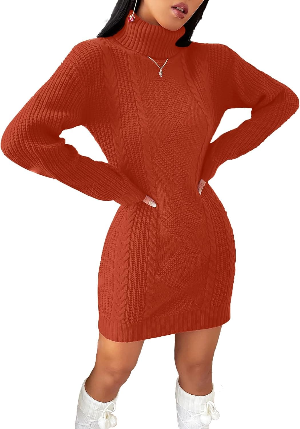 SunnyMelody Womens Turtleneck Cable Knit Sweater Dress Winter 2026 Christmas Ladies Dressy Long Sleeve Mini Dresses - image 1