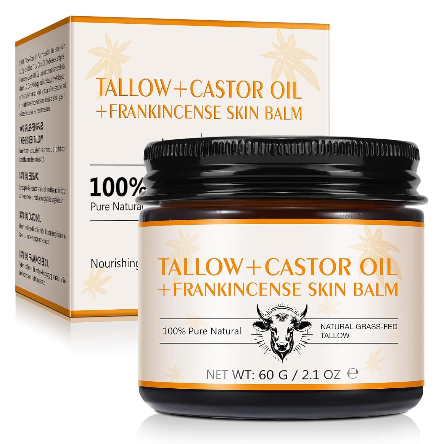 Tiuedu Tallow, Castor Oil and Frankincense Oil Skin Balm, 100% Grass-Fed Tallow for Face & Body Moisturizer, Deep Moisturizing Cream, Moisturizer for Dry, Cracked Skin, All Skin Types