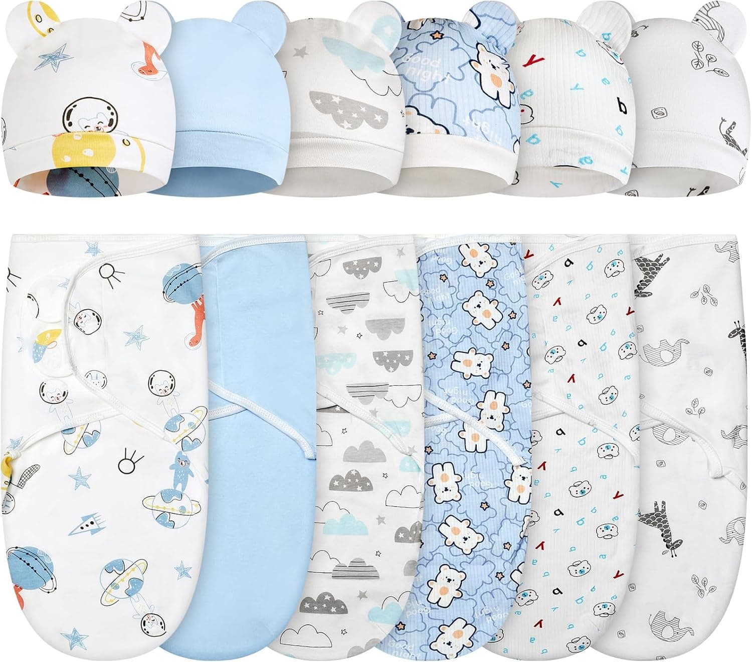 6 Pack Swaddle Blanket with Hats for Baby Girl Boy 100% Cotton Swaddles 0-3 Months, Adjustable Breathable Skin Friendly Receiving Blanket Wrap, Essential for Newborns - image 1