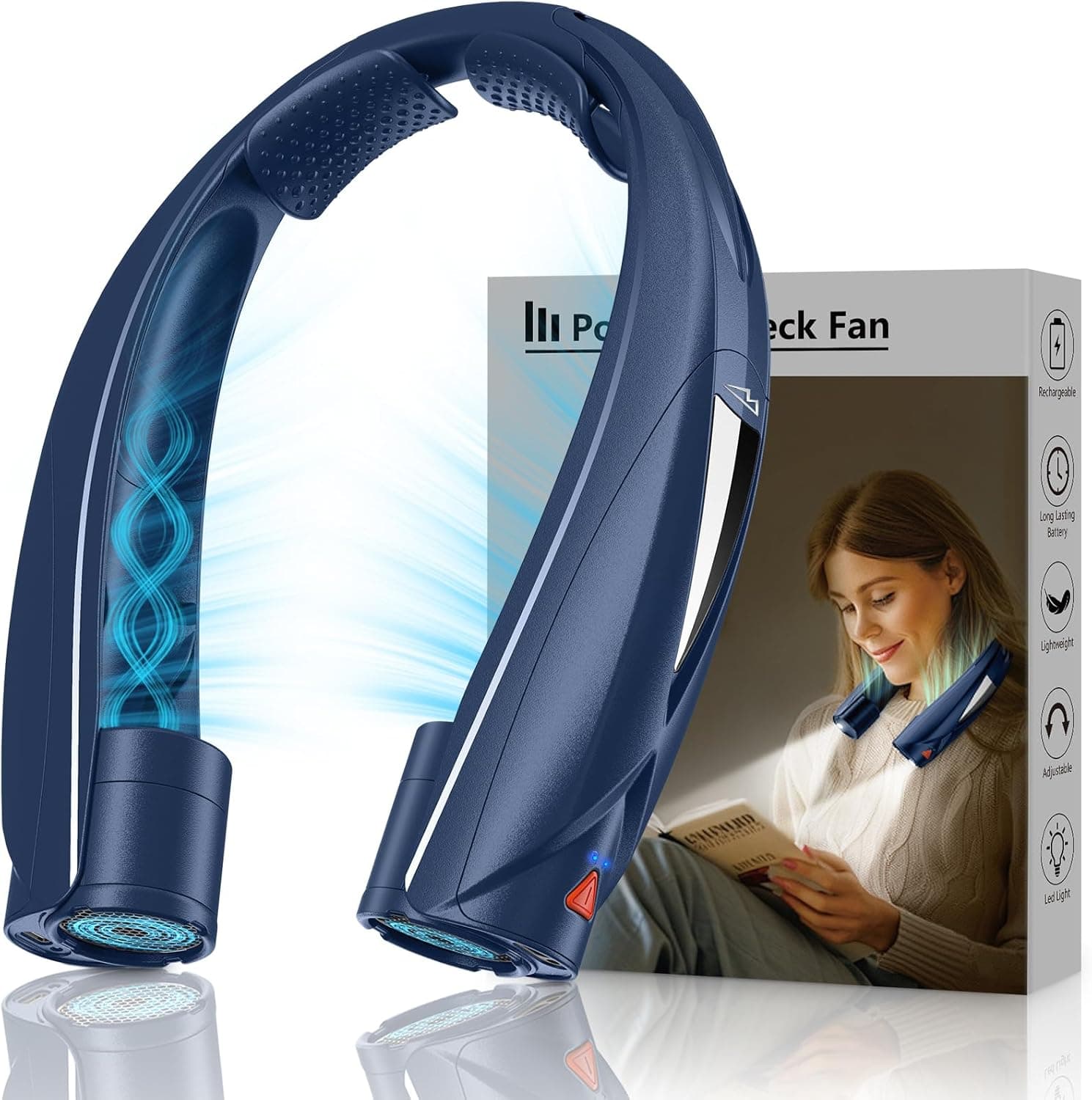 Laimiod Portable Neck Fan - with LED Book Light, 6-20 Hrs Long Battery, 6-Speed Adjustable, USB-C Rechargeable, Ultra Quiet, Hands-Free Personal Cooling for Men Women Outdoor Indoor