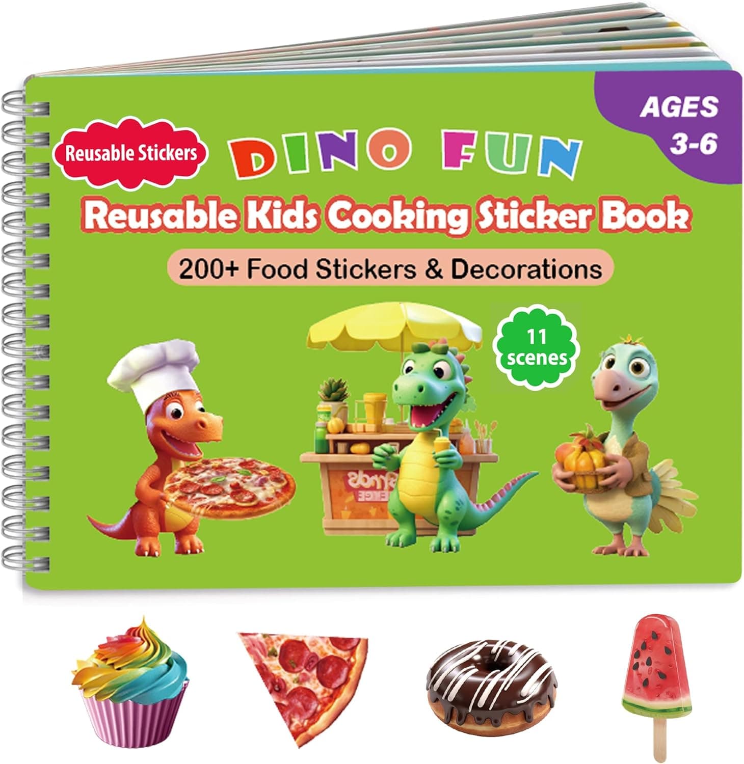 Dino Fun Cooking Sticker Book, Create & Play with 200+ Removable Food Stickers & 11 Playful Kitchen Scenes for Kids 3-6 - image 1