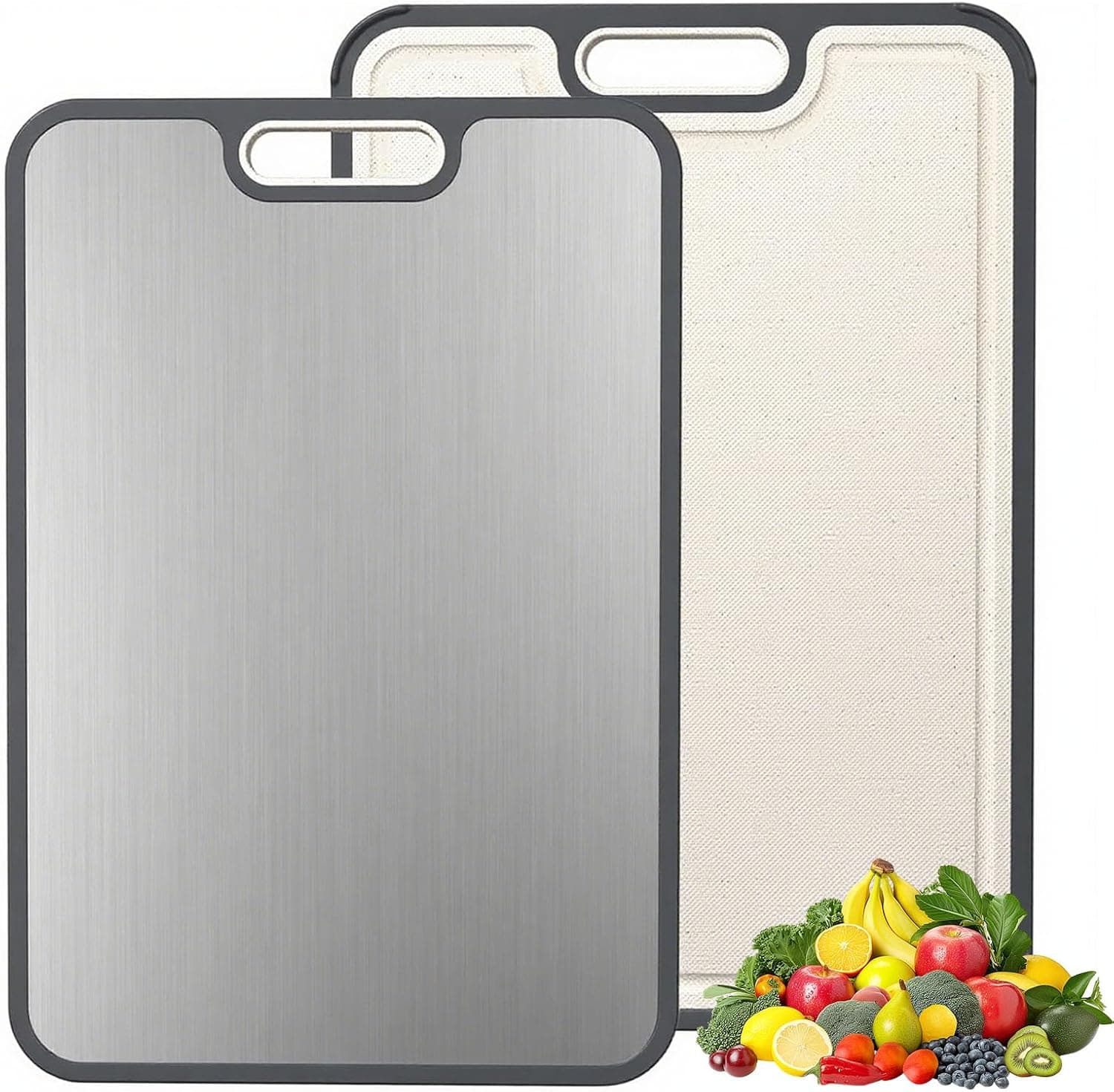 Cutting Board for Kitchen, Cutting Board Double Sided Food Grade, Pure Titanium and Wheat Straw PP Non-slip durable and easy to clean (Large)