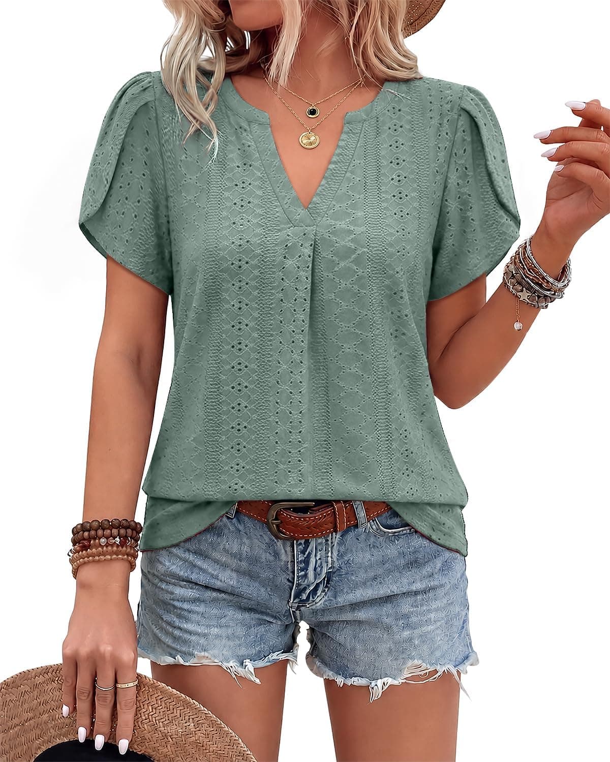 Bulotus Women Summer Tops Boho Short Sleeve Blouse Business Casual Tops Loose Fit Floral Tunic Beach Vacation Oufits - image 1