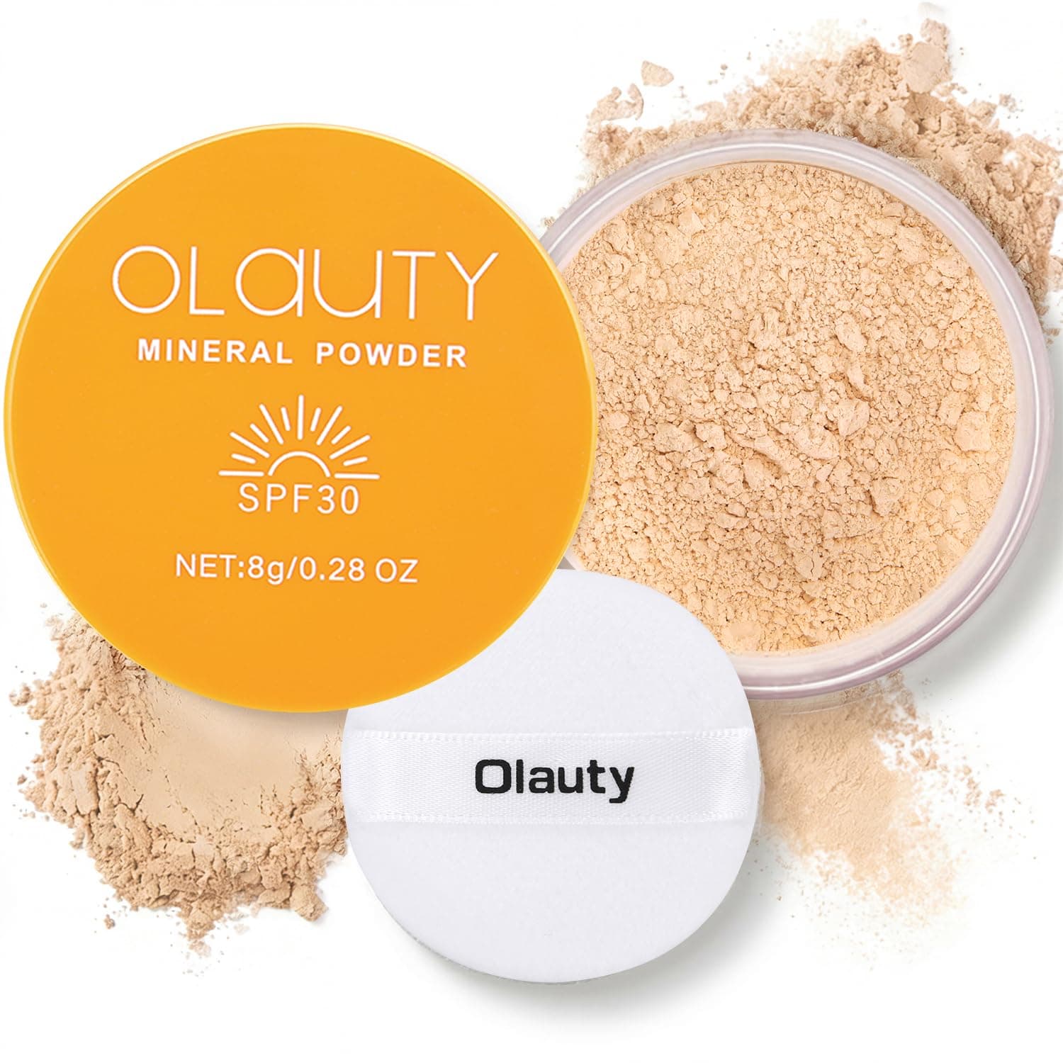 Mineral Powder Foundation, Loose Setting Powder, Pressed Face Powder Compact with Powder Puff, Oil Control Loose Powder, Scalp Sunscreen, SPF 30, Lightweight, Buildable Coverage (Medium) - image 1