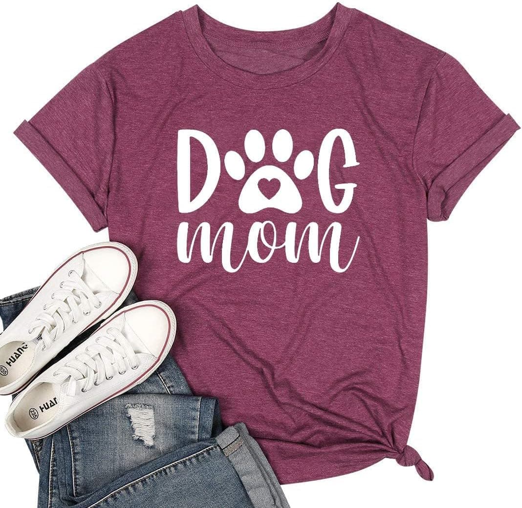 Dog Mom Tshirts Women Dog Paw Printed Mom Shirt Casual Short Sleeve Tee Tops