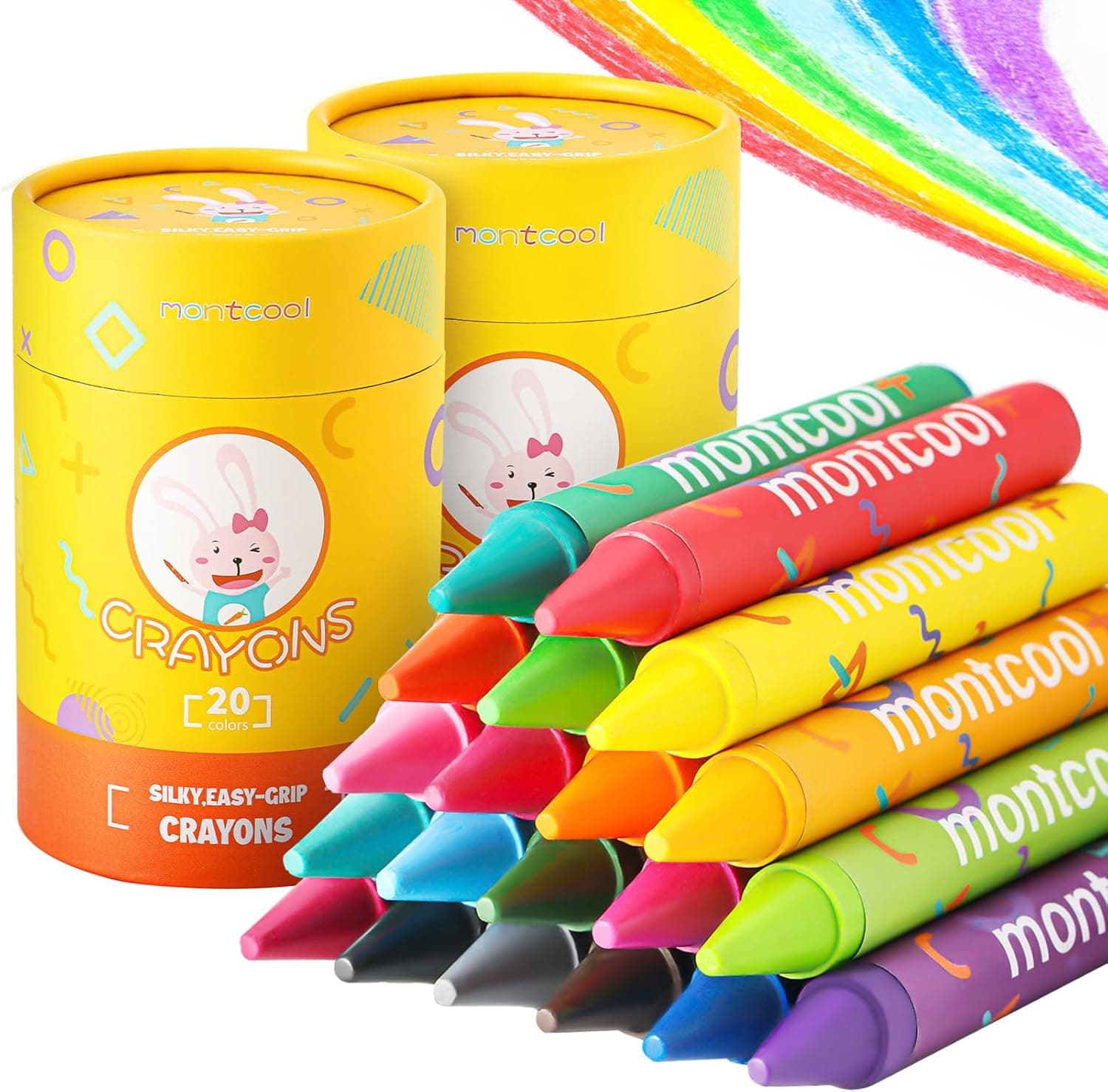 montcool 2 Pack Jumbo Crayons Set (40 Pieces, 20 Colors), Washable Non Toxic Easy to Hold Large Crayons - image 1