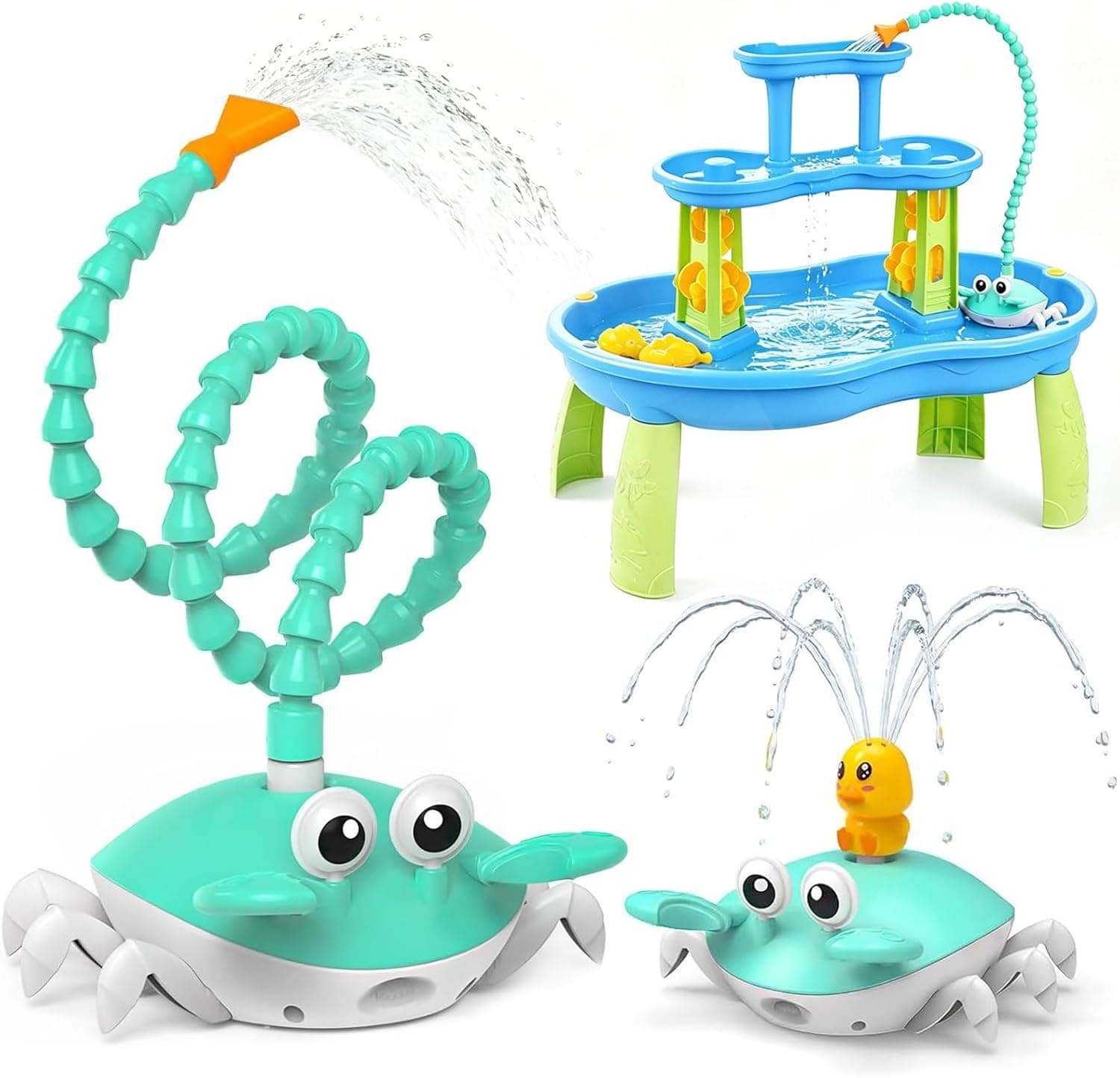 Water Table Pump, 5400mAh Rechargeable Crab Water Pump for Water Table with 3 Modes Sprinkler, 8 Hours Non-Stop Fun Summer Outdoor Water Toys Outside Water Play Table Accessories for Kids Toddlers