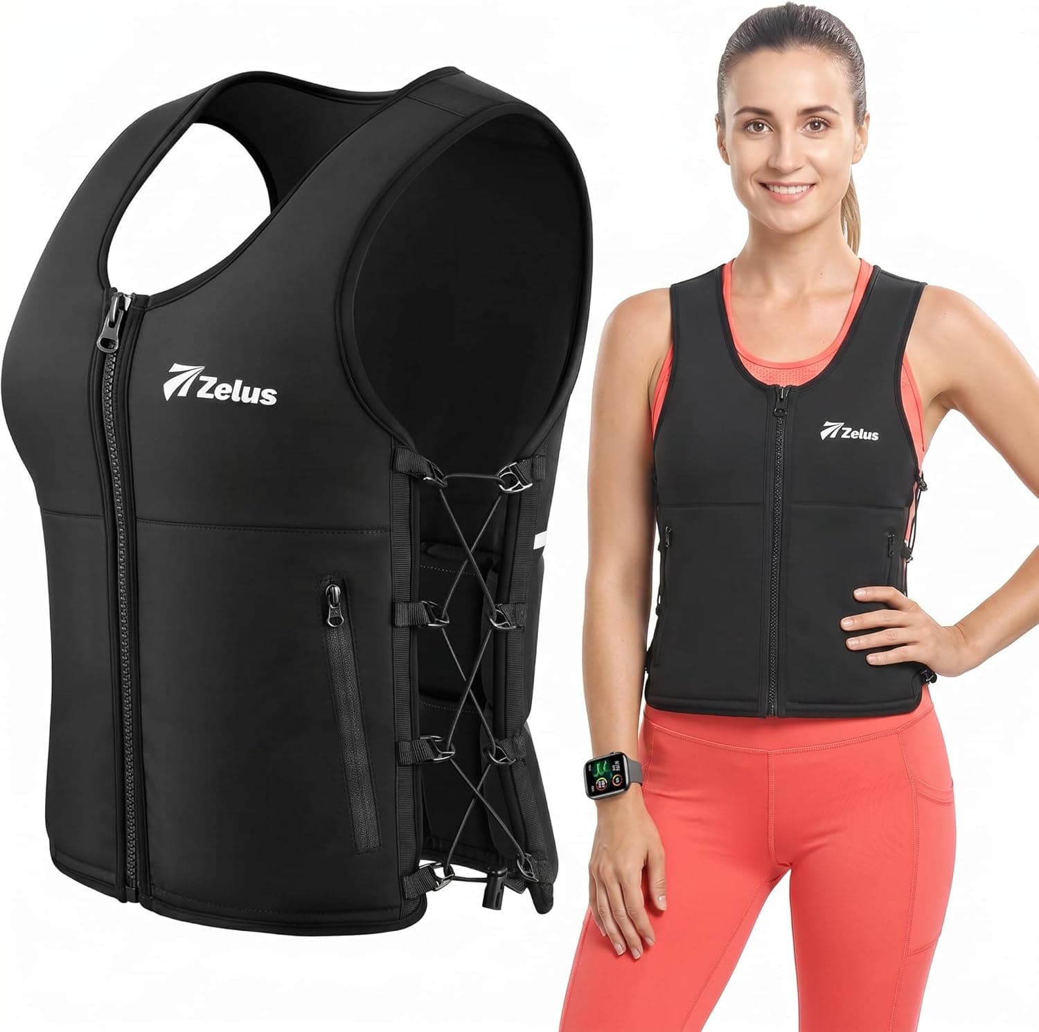 ZELUS Weighted Vest Woman, Adjustable Weighted Vest 1-10lb/ 1-15lb with Removable Z-Fit Soft Iron Weights, for Weight Loss Running Walking Rucking Strength Training, Reflective & Pocket Design