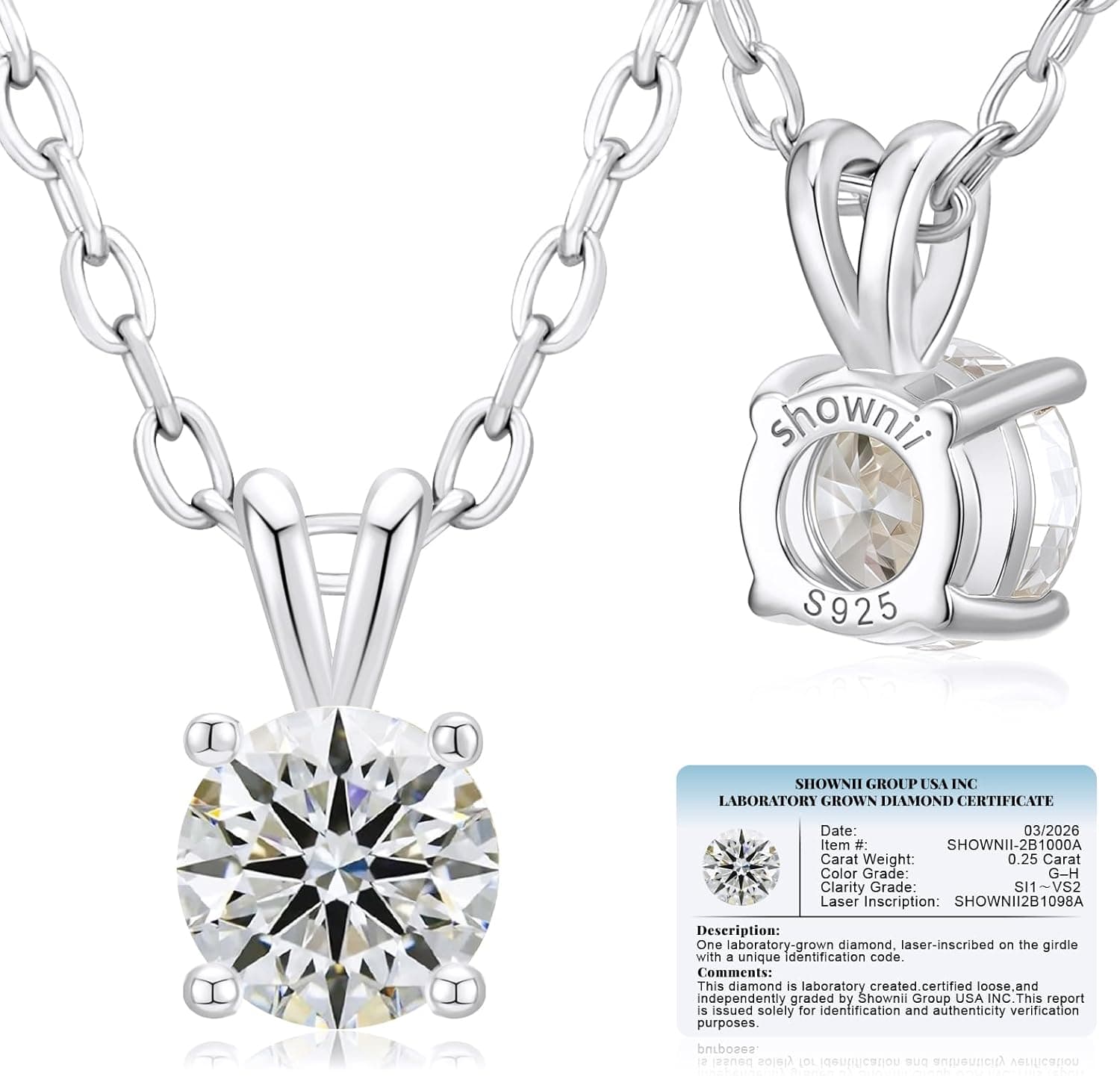 Diamond Necklace Graduation Certified LAB GROWN Round Diamond Solitaire Necklaces for Women 0.25-1CT 14K Gold Plated Sterling Silver 4 Prong Solitaire Pendant Jewelry (I-J Color, SI1-VS2 Clarity)
