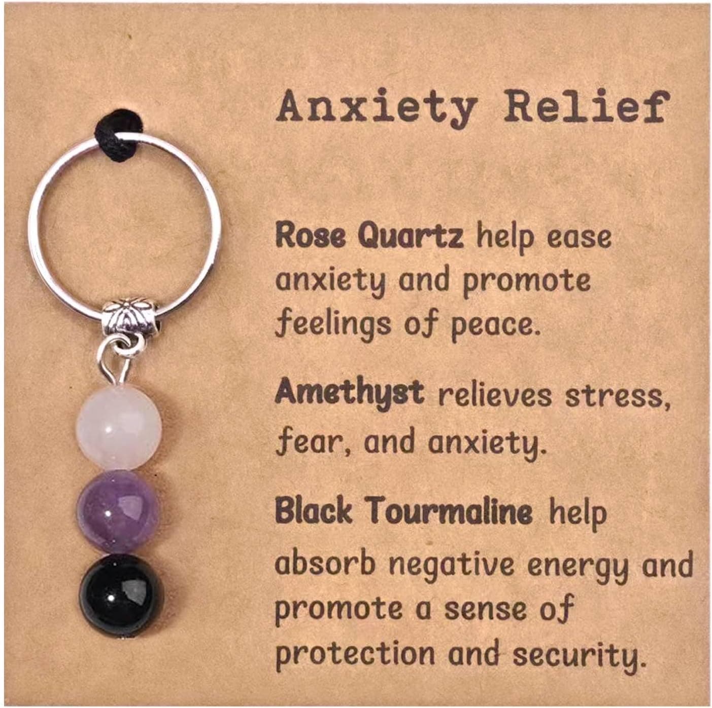 Crystal Keychain Charms with Message Card – Anxiety Relief Charms for Bag, Purse, Key Chains, Healing Gifts for Women, Men, Friends, Mom, Dad, Wife, Small Crystals Gifts for Depression Stress Relief