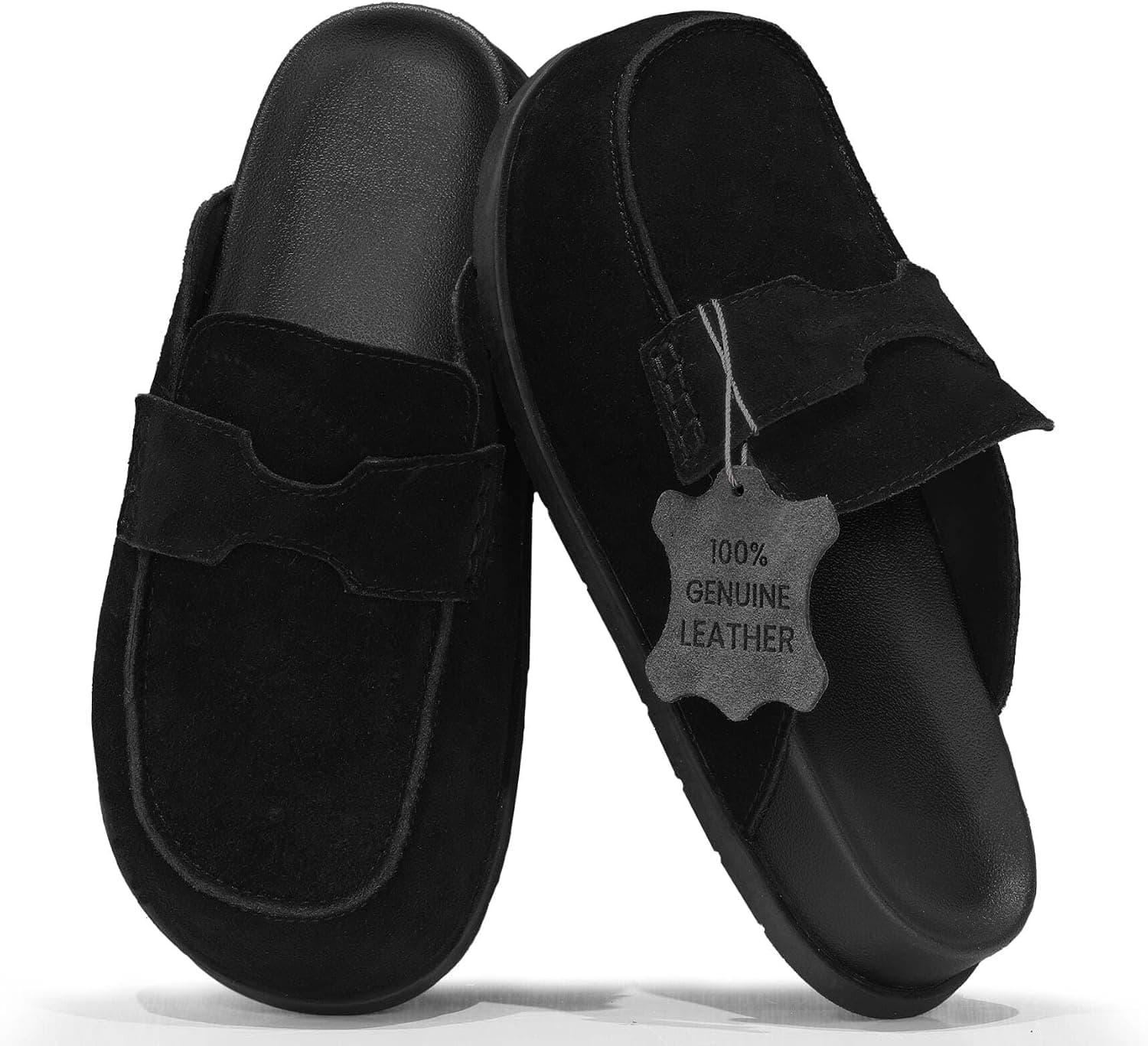 100% Genuine Leather Women's Suede Clogs Slip On Mules with Memory Foam Arch Support & Non-Slip Sole Platform Shoes