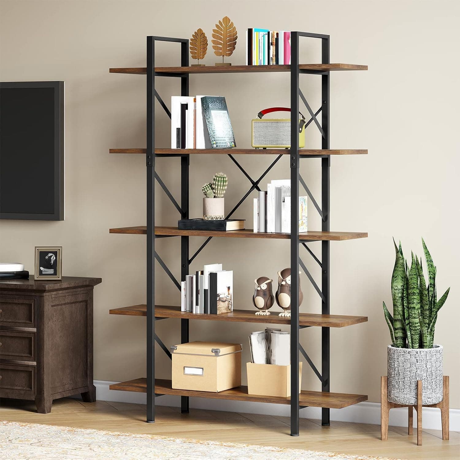 YITAHOME 5 Tier Bookshelf, Large Bookcase Industrial Storage Organizer