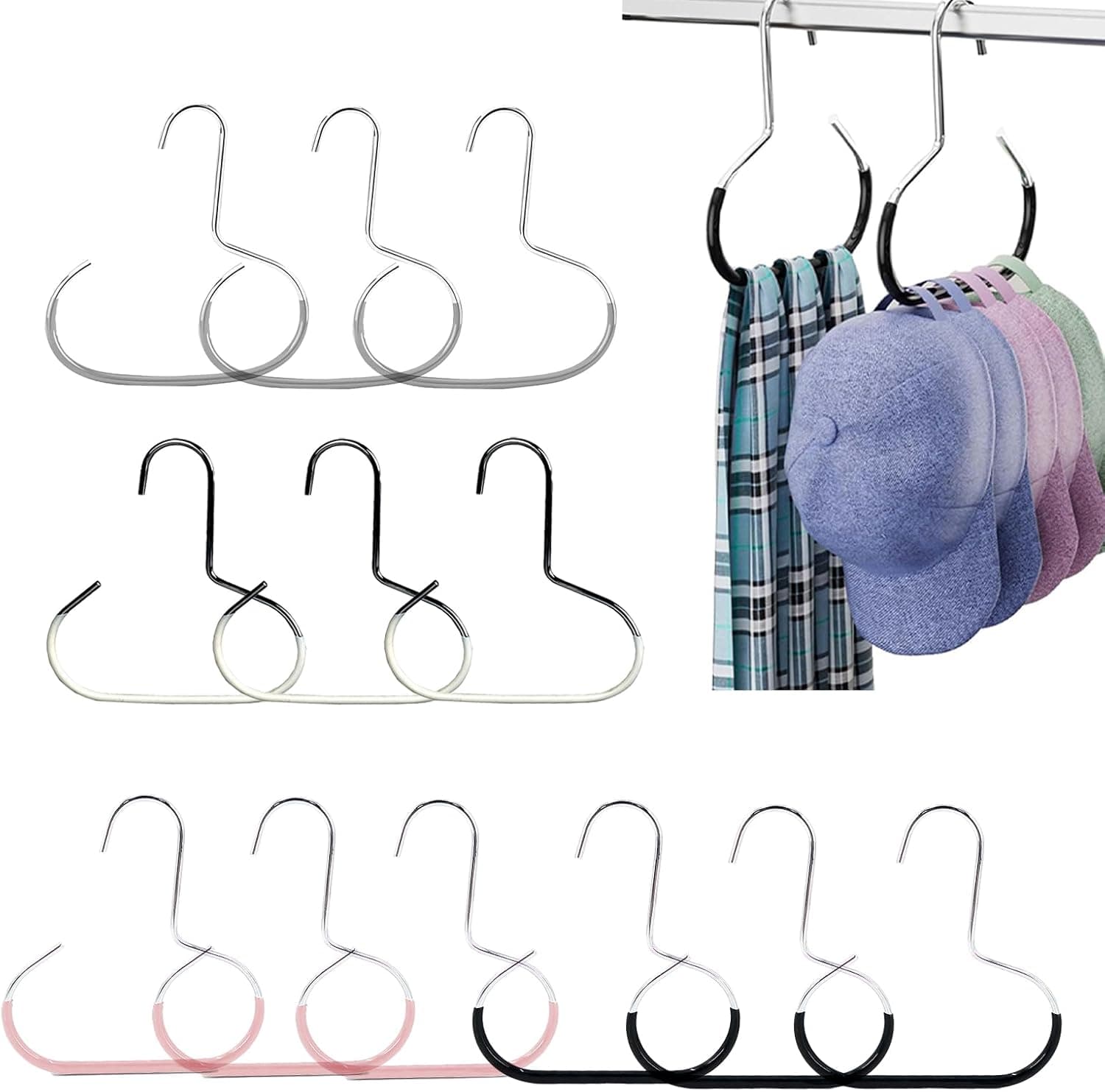 Hat Holder, 12 Pcs Hat Holder, Stainless Steel Hat Storage Hooks, Hat Holder for Baseball Caps and Cupboard Accessories, 4 Colours
