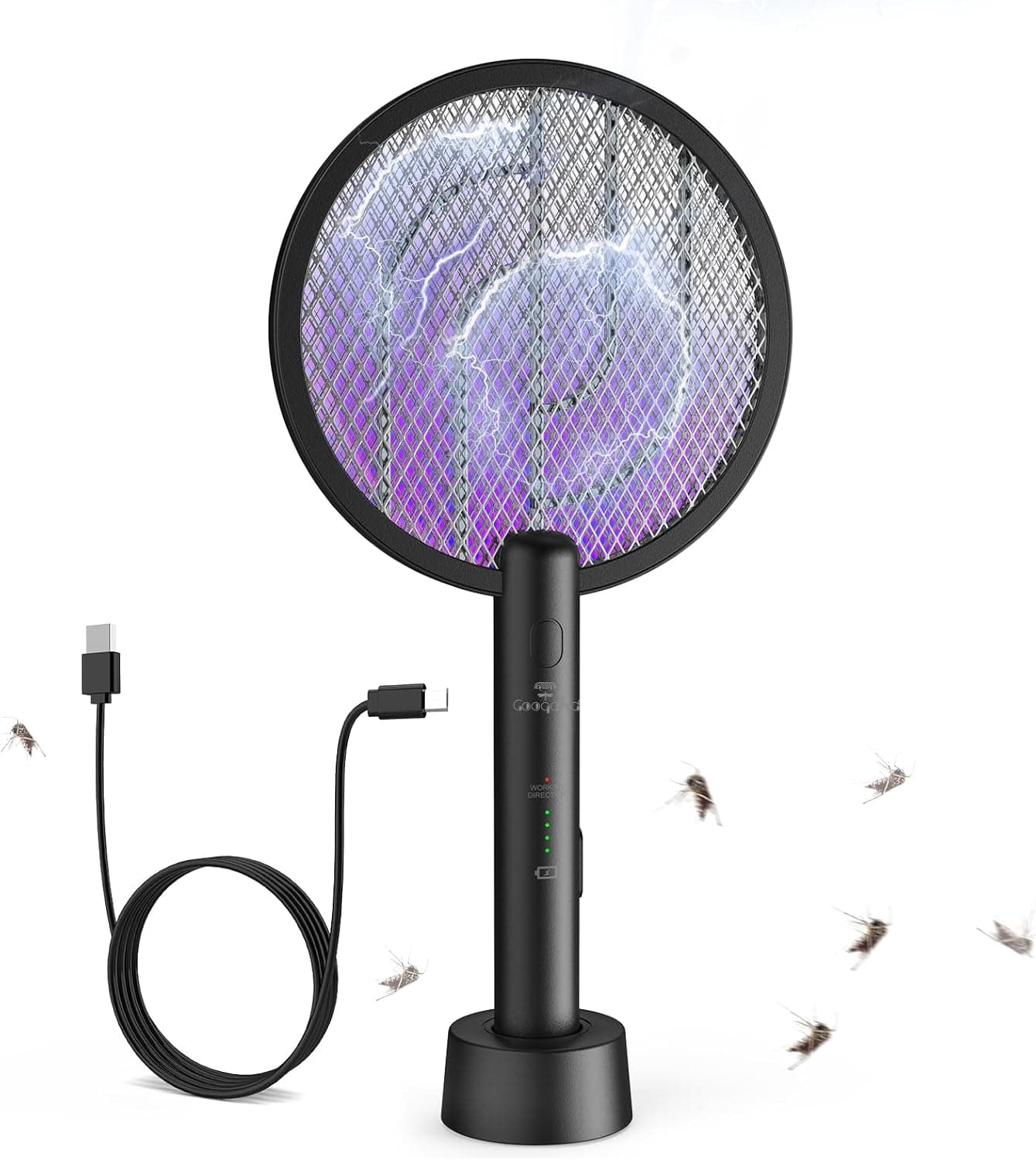 Bug Zapper Racket, 2 Mode Fly Swatter USB Rechargeable, 4000V Electric Fly Zapper with 3 Layer Safety Mesh，Electric Racket for Kitchen, Home, Garden and Outdoors