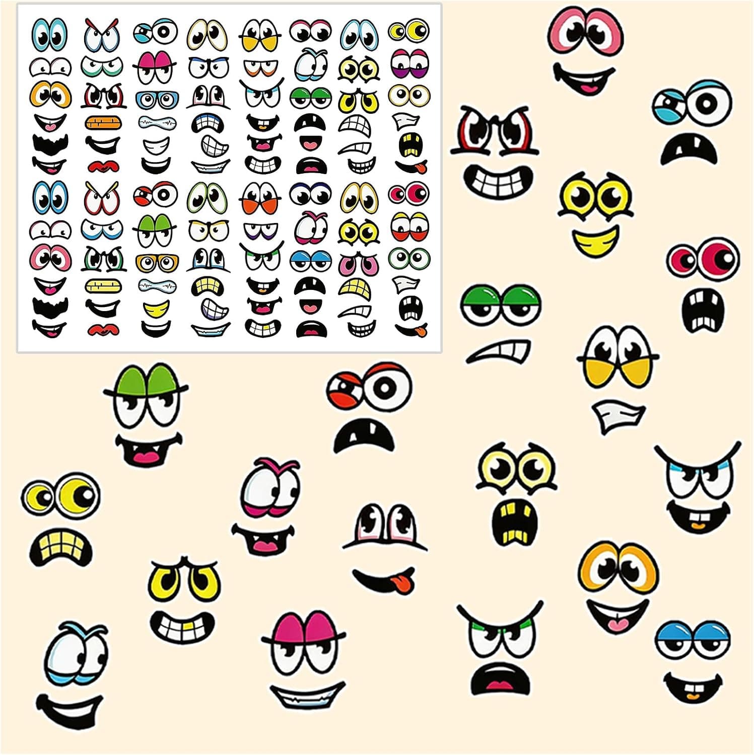 Party Favors for Kids, 960 Pcs Mix & Match Eye & Mouth Stickers, Back to School Supplies, Arts & Crafts Decoration, Treasure Box for Classroom, Halloween Stocking Stuffers Goodie Bags for Boys Girls