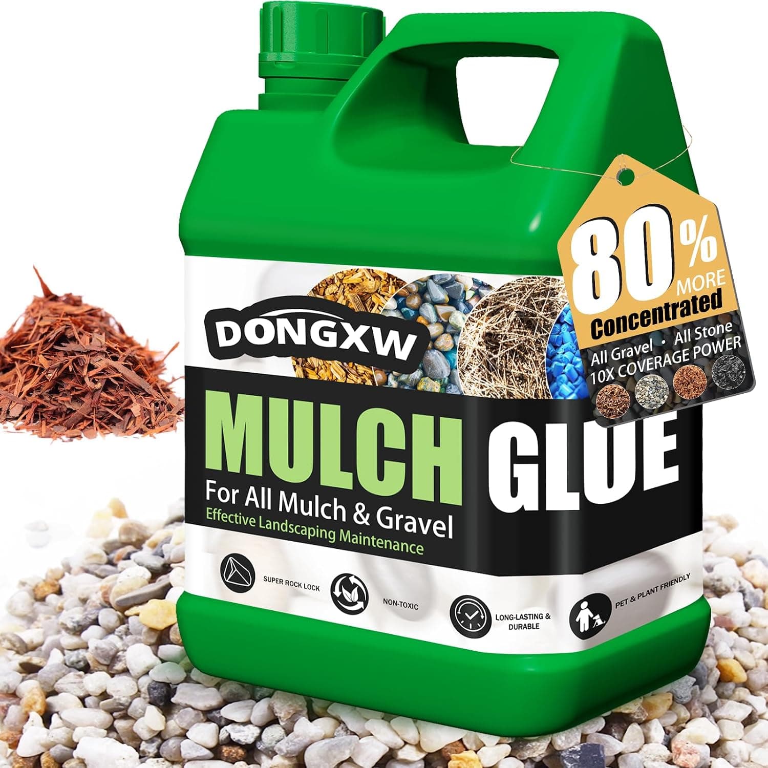 Mulch Glue for Landscaping 1 Gallon- Max Concentrated Rock Glue, Fast-Dry Gravel Binder,Mulch Lock Adhesive for Rocks & Pea Gravel, Pet & Plant Safe,Long-Lasting Mulch Stabilizer for Outdoor Garden