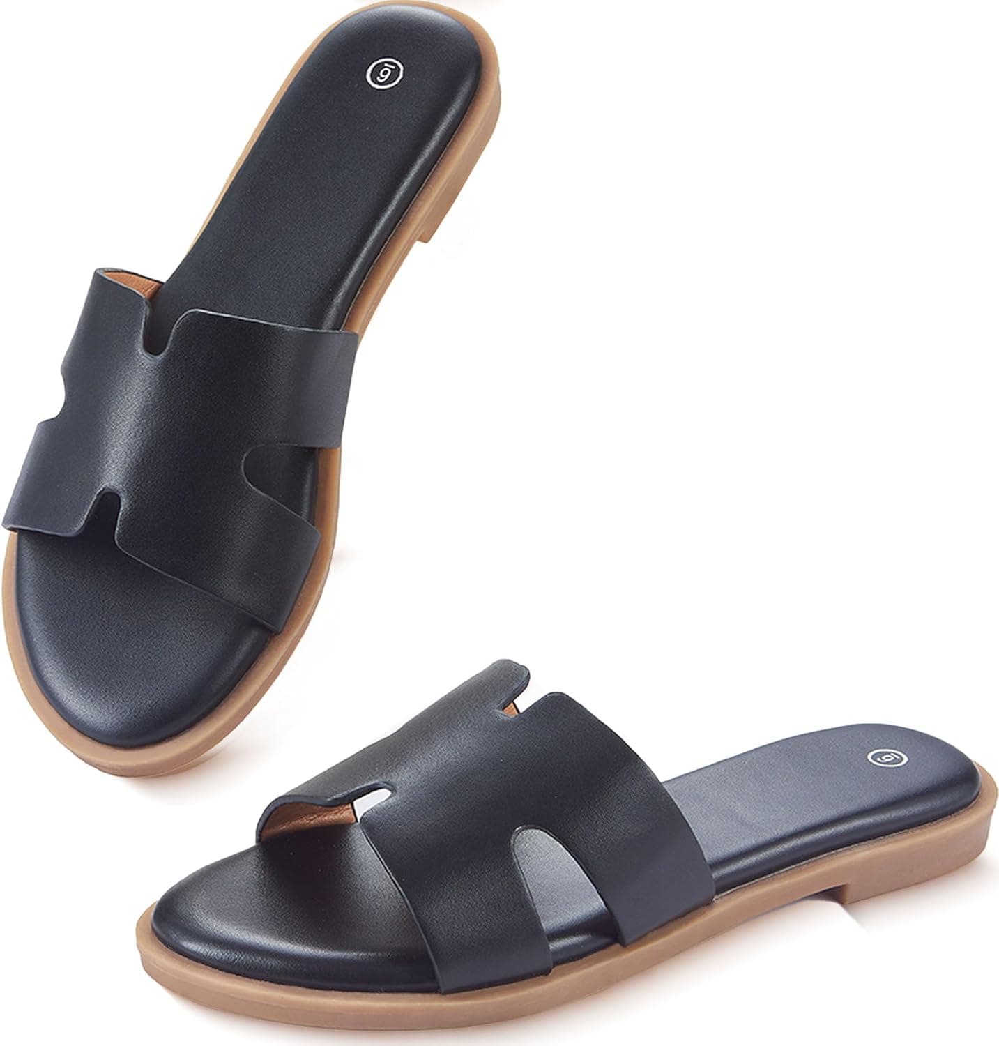 Womens Dressy Flat Sandals Round Open Toe Slides Casual Comfortable Cute Slip On Leather Shoes Summer Sandals for Women 2026 Size 6-10