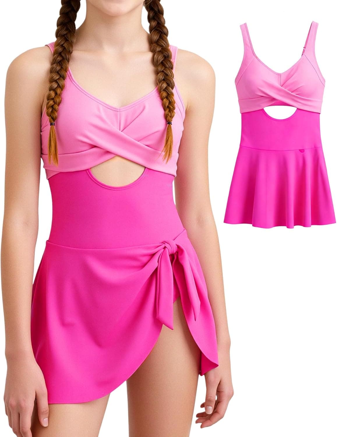 Girls One Piece Swimsuit Padded with Ruffle Skirt Girls Bathing Suit Adjustable Straps Teen Swimwear 8-15