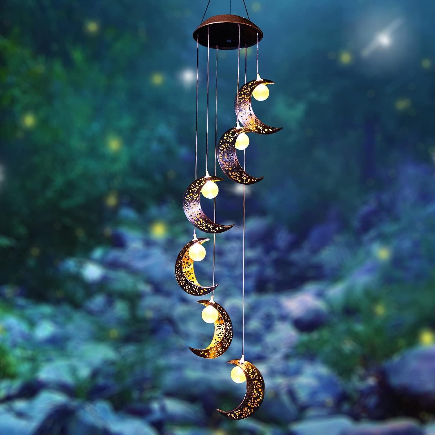 Tryme Solar Moon Wind Chimes Outdoor Solar Lights Windchimes Waterproof Hanging Decorations Gifts for Garden Patio Birthday Thanksgiving Home Party - image 1