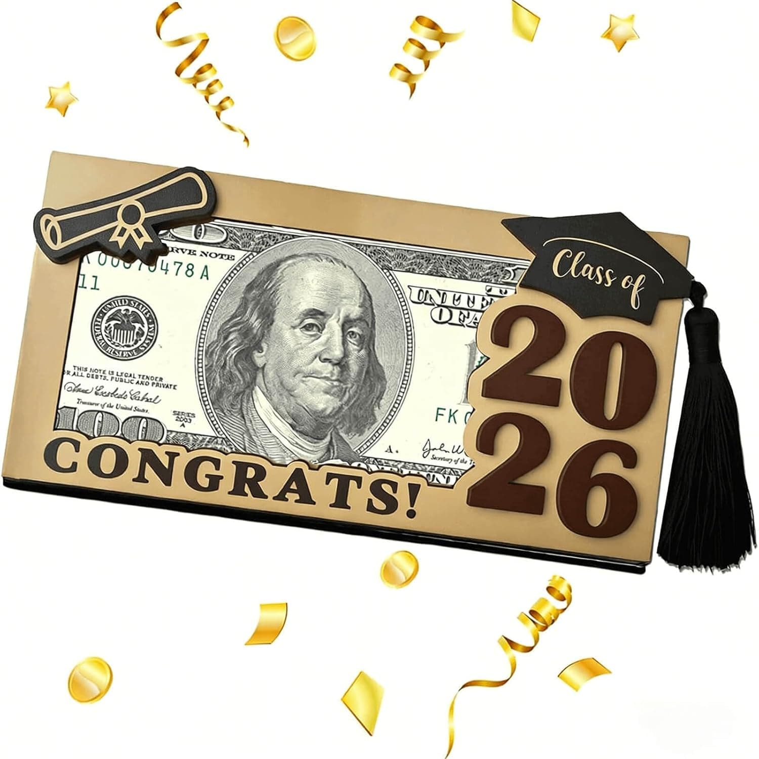 Graduation Gifts 2026 Money Holder, Wooden Graduation Money Cash Envelope Box for Class of 2026 Senior College University Graduates Student Holiday Gifts With Tassels