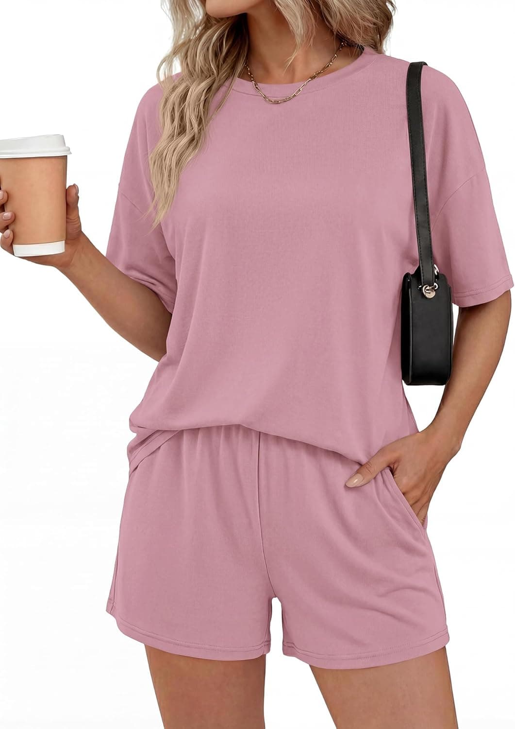 BTFBM 2 Piece Lounge Sets For Women 2026 Summer Airport Travel Vacation Outfits Loose Matching Clothing Spring Short Set