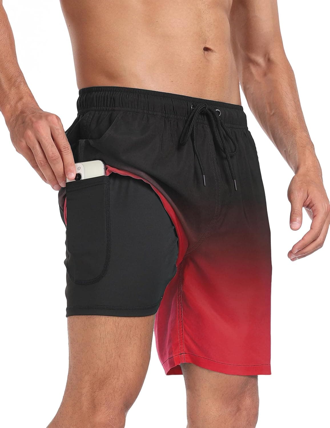Mens Swim Trunks with Compression Liner 7 inch Inseam Quick Dry 2 in 1 Beach Board Shorts with Pockets S-3XL - image 1