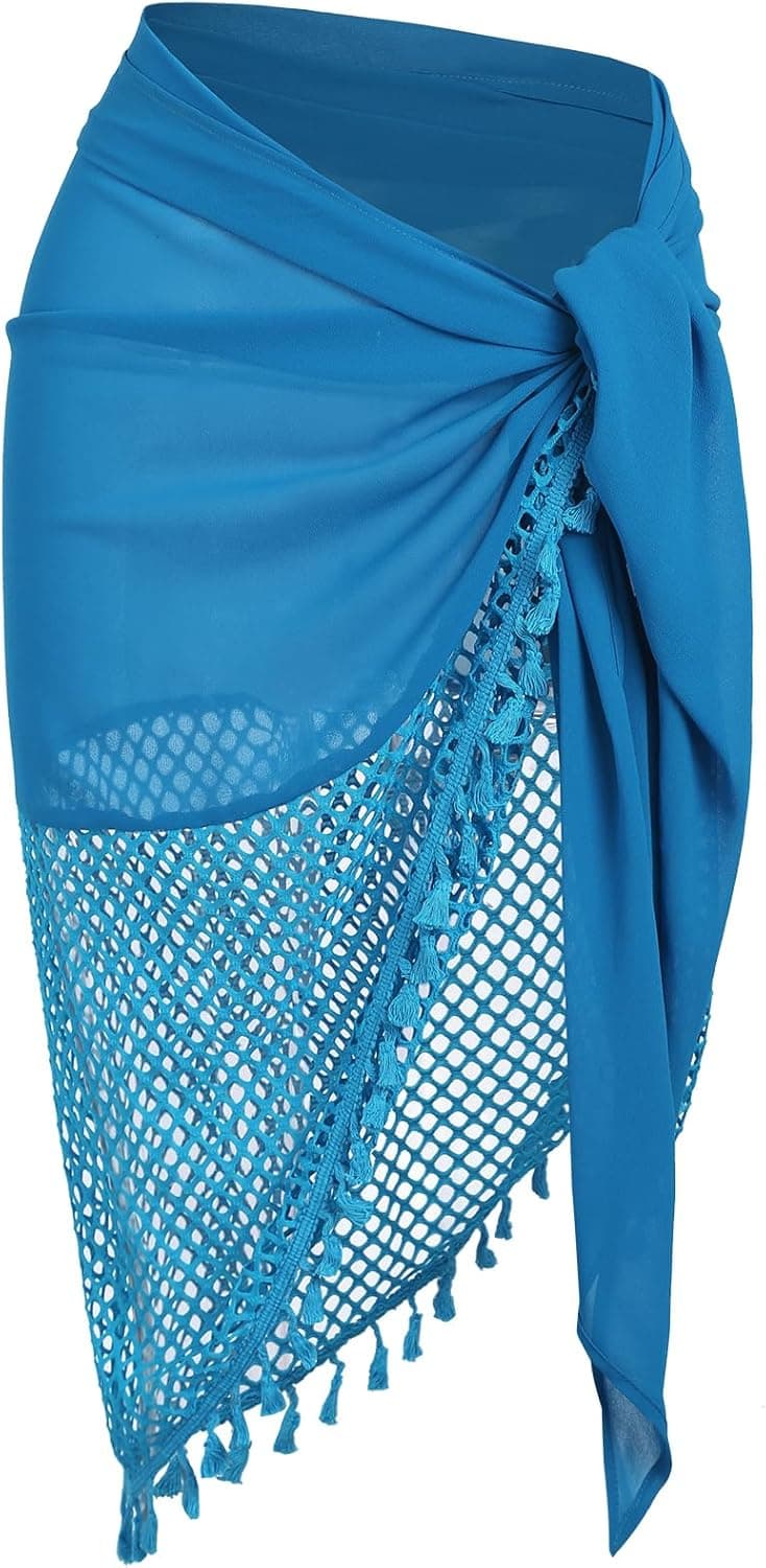 ZAFUL Women's Long Sarongs Floral Print Beach Bikini Wrap Skirt High Waist Swimwear Cover Ups Bottom Black One Size