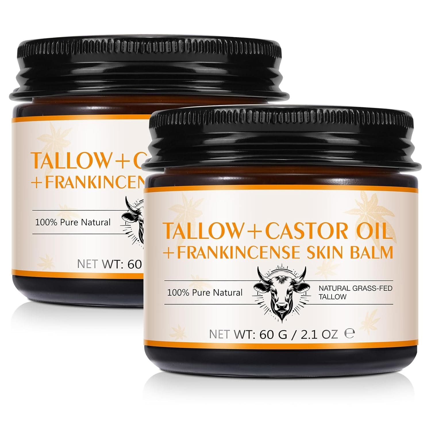 Tiuedu 2Pack Tallow, Castor Oil and Frankincense Oil Skin Balm, 100% Grass-Fed Tallow for Face & Body Moisturizer, Deep Moisturizing Cream, Moisturizer for Dry, Cracked Skin, All Skin Types